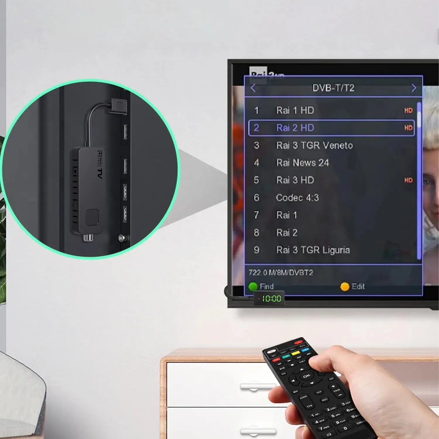 Decoder DVB-T2 Stick HDMI Tekone HD-189 | Full HD 1080P, HEVC, 10Bit, USB