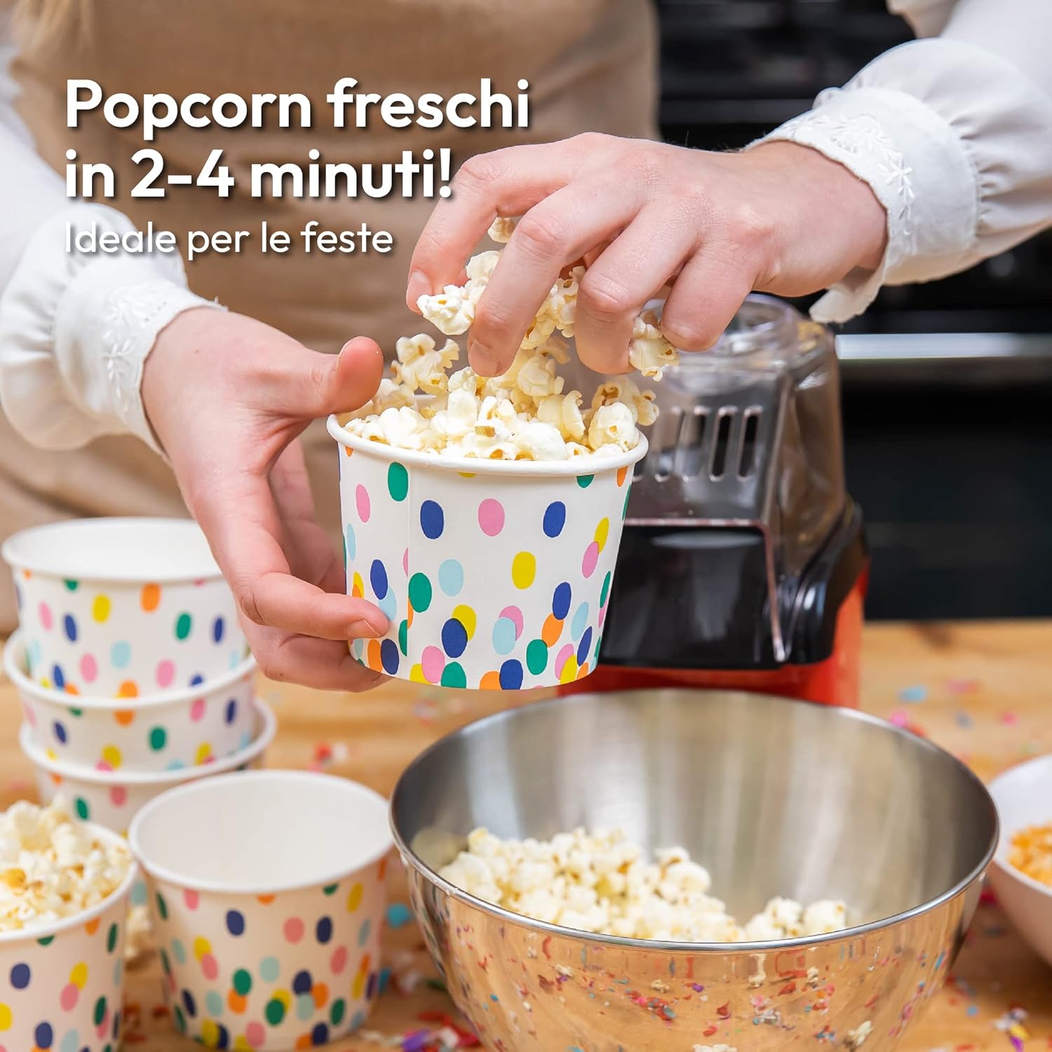 Tekone Macchina per Popcorn 1200W – Con Vaschetta per Burro, Senza Olio