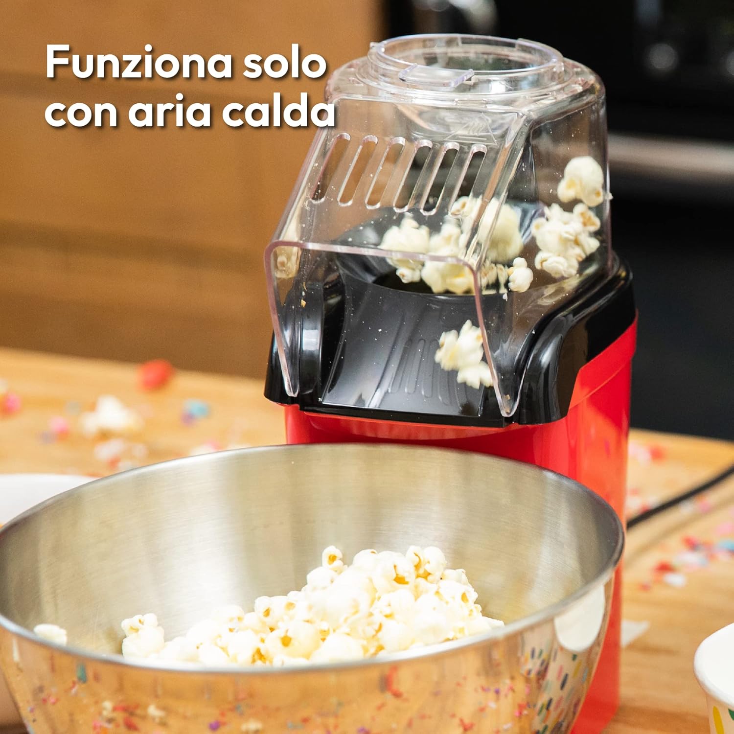 Tekone Macchina per Popcorn 1200W – Con Vaschetta per Burro, Senza Olio