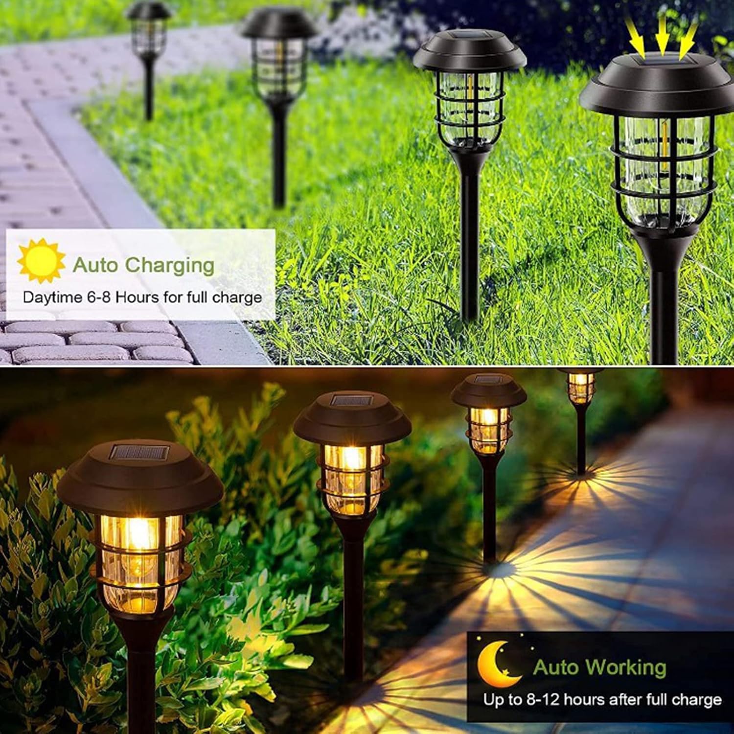 Tekone Luce Solare da Giardino LED con Picchetto – Batteria NiMH 300mAh, Design Classico Nero