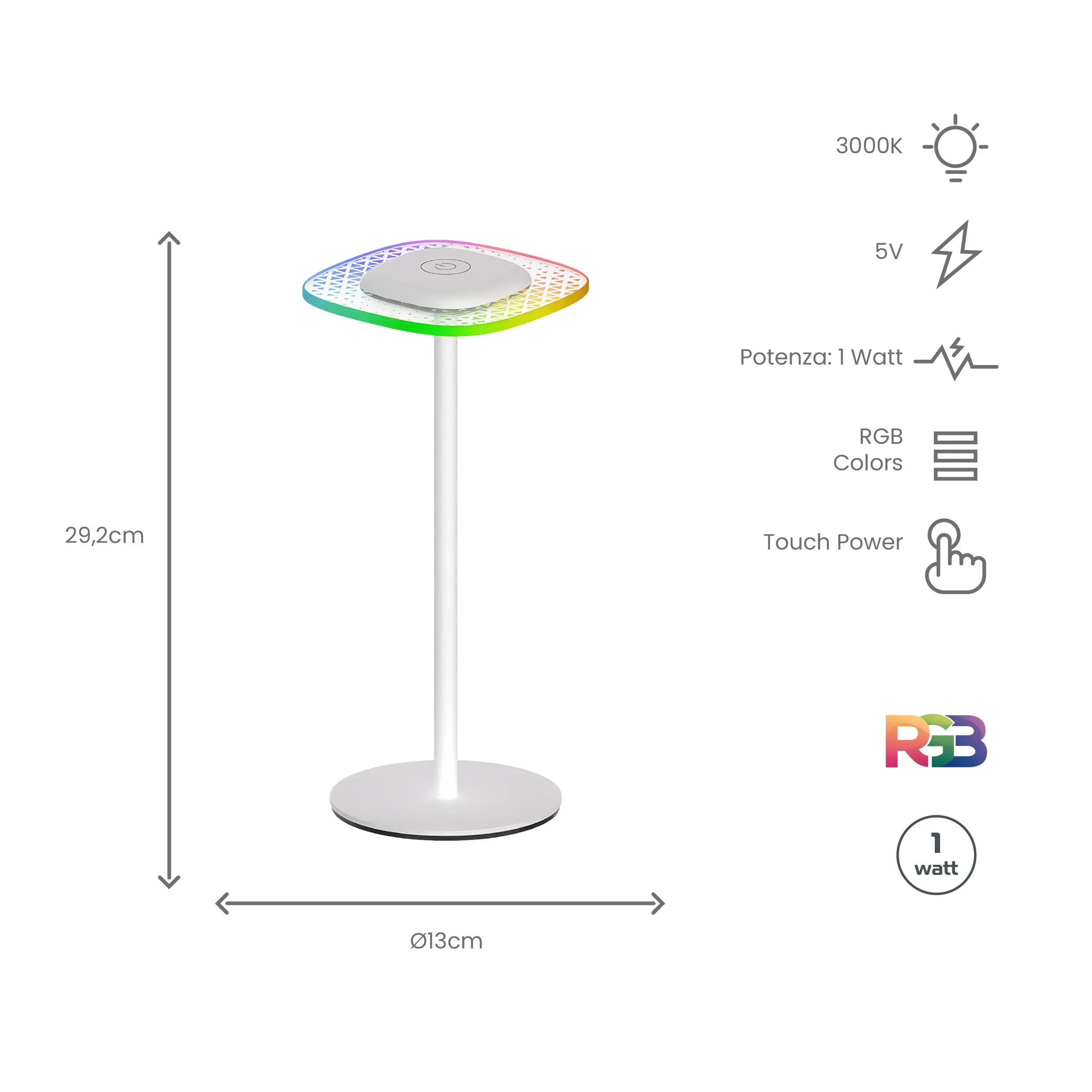 Lampada da tavolo RGB ricaricabile con sensore touch – Tekone TO-BL64