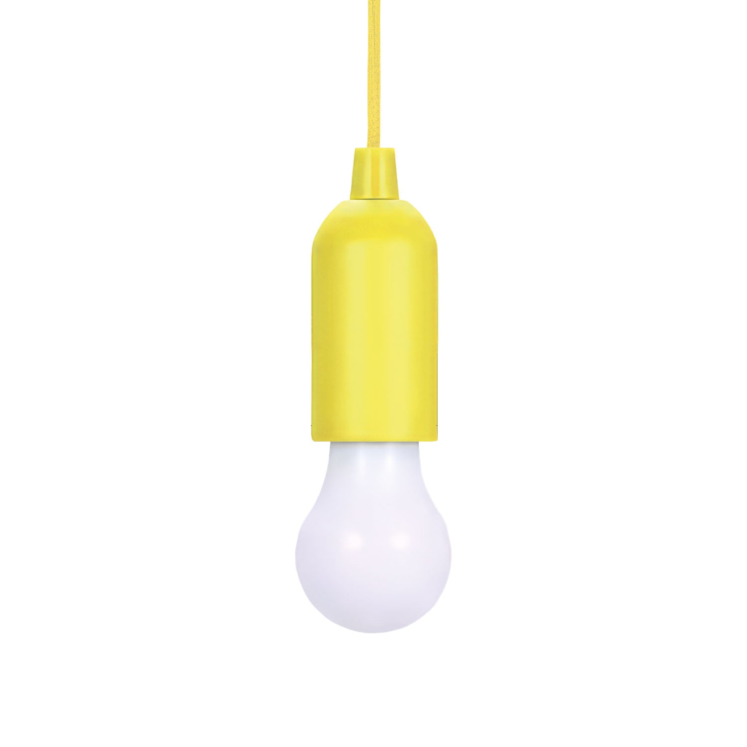 Lampadina LED Portatile TekOne con Accensione a Corda – 100 cm, Batteria AAA Giallo