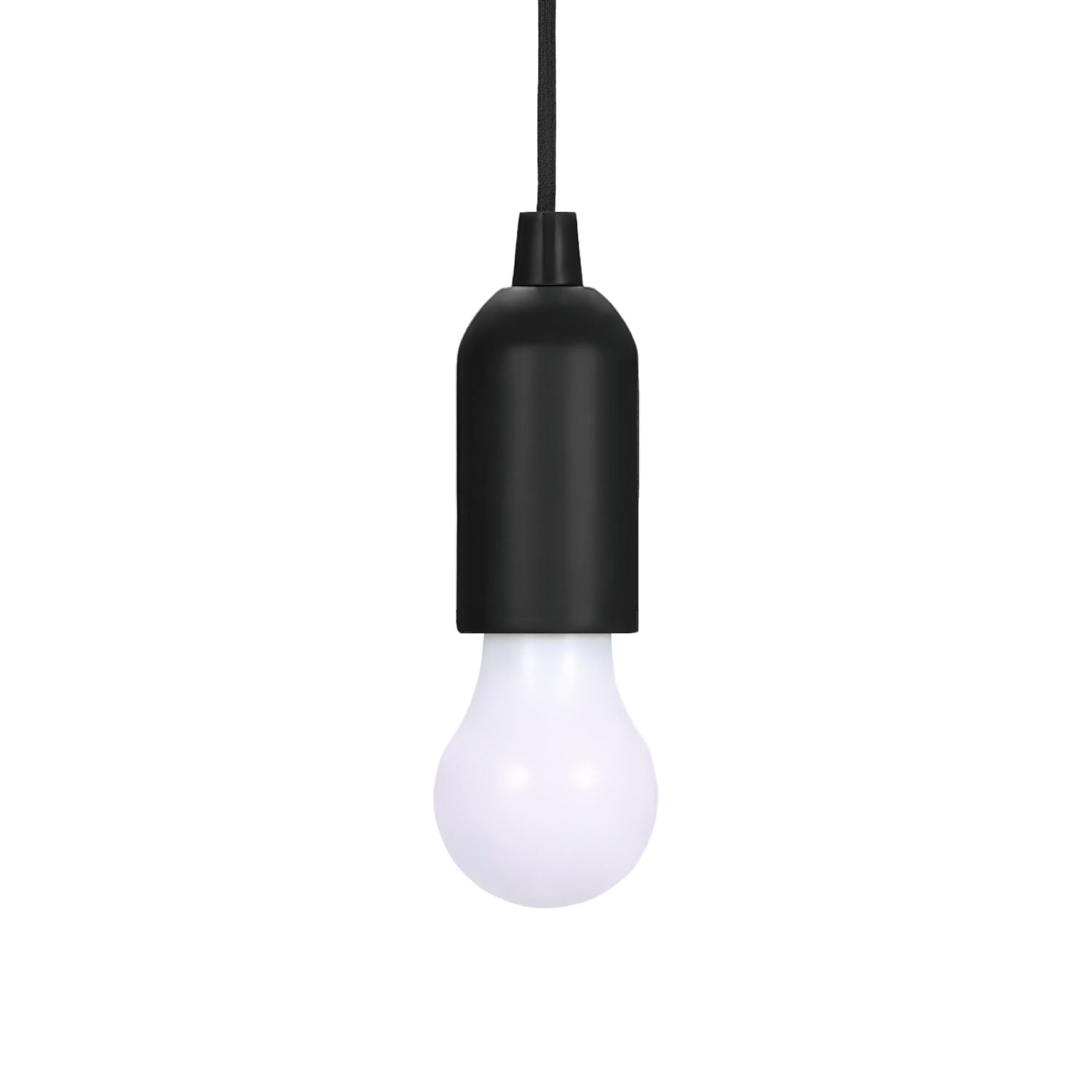 Lampadina LED Portatile TekOne con Accensione a Corda – 100 cm, Batteria AAA Nero