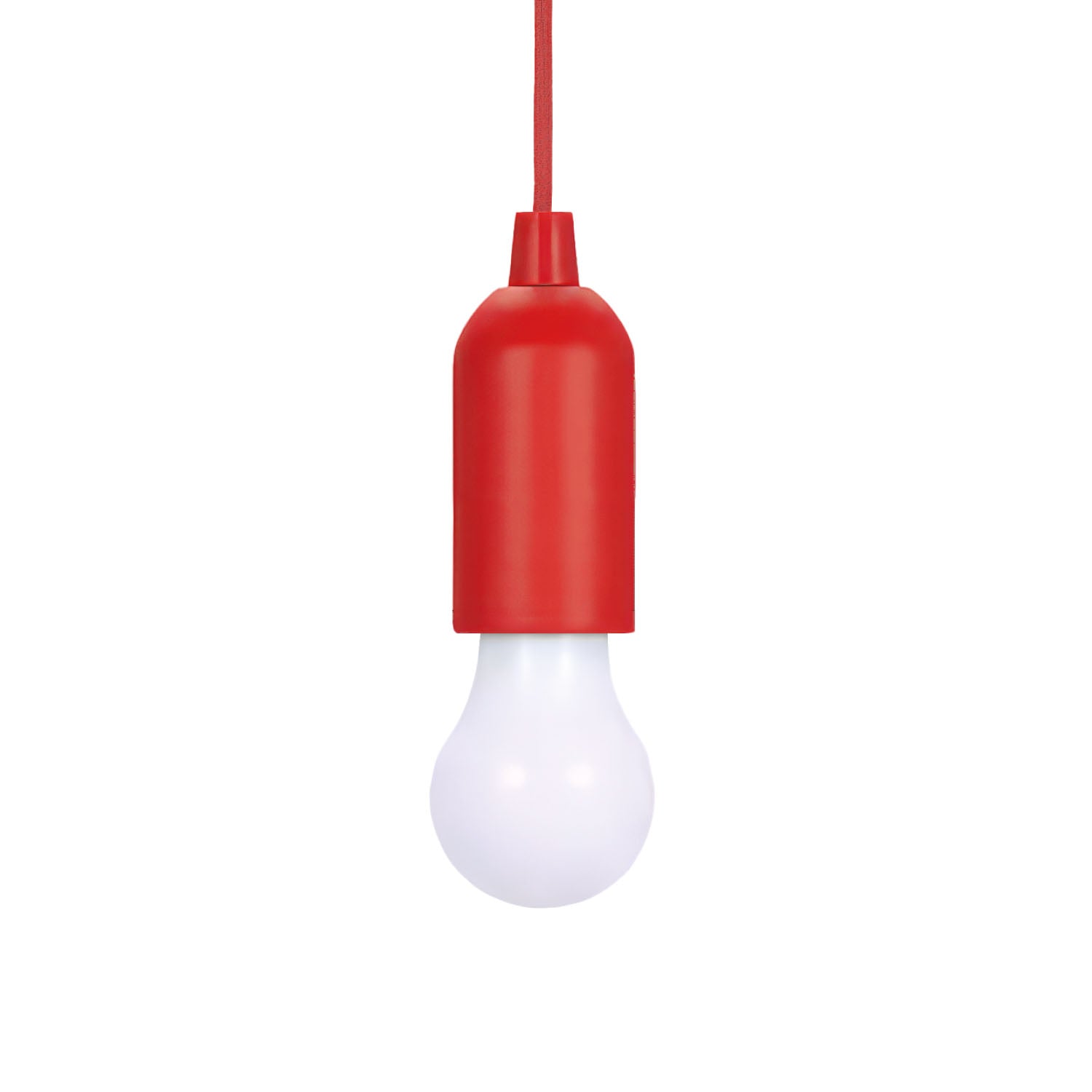 Lampadina LED Portatile TekOne con Accensione a Corda – 100 cm, Batteria AAA Rosso
