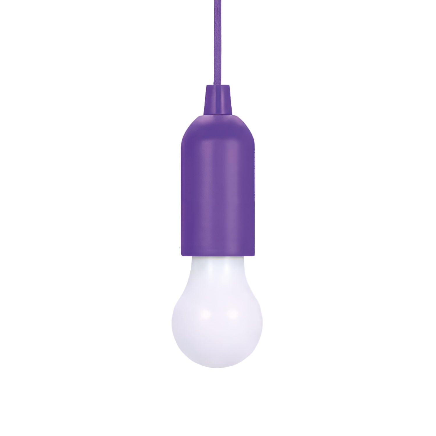 Lampadina LED Portatile TekOne con Accensione a Corda – 100 cm, Batteria AAA Viola