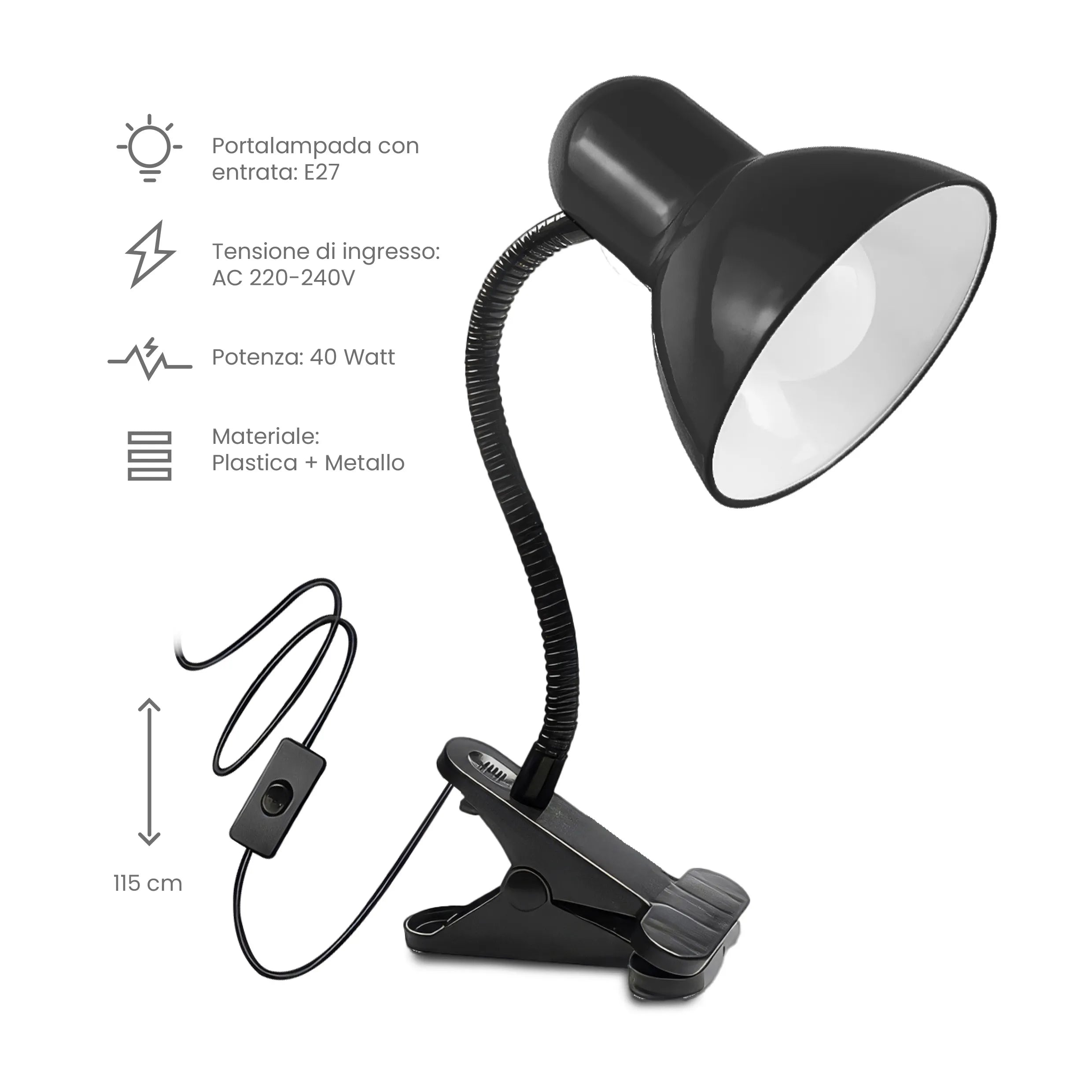 Lampada con Morsetto Tekone TO-LT04 – Design moderno da scrivania con collo flessibile