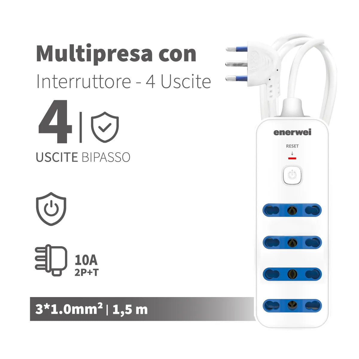 Enerwei Multipresa Bipasso con Interruttore e Protezione | 4, 5 o 6 Uscite