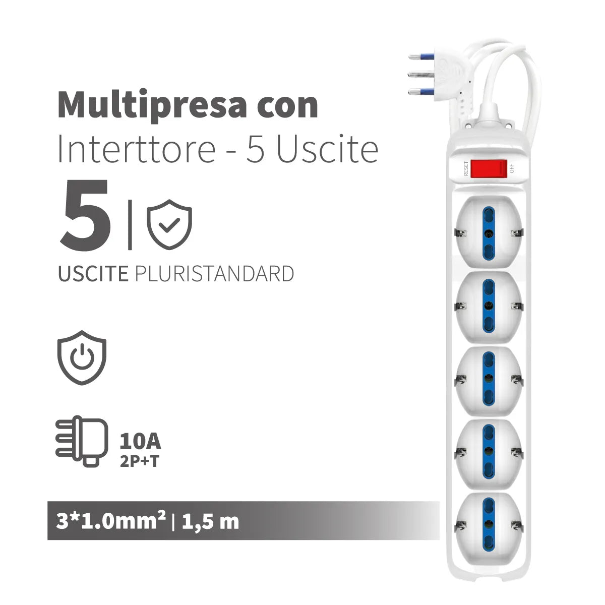 Enerwei Multipresa Pluristandard con Interruttore | 3, 4, 5, 6 Uscite