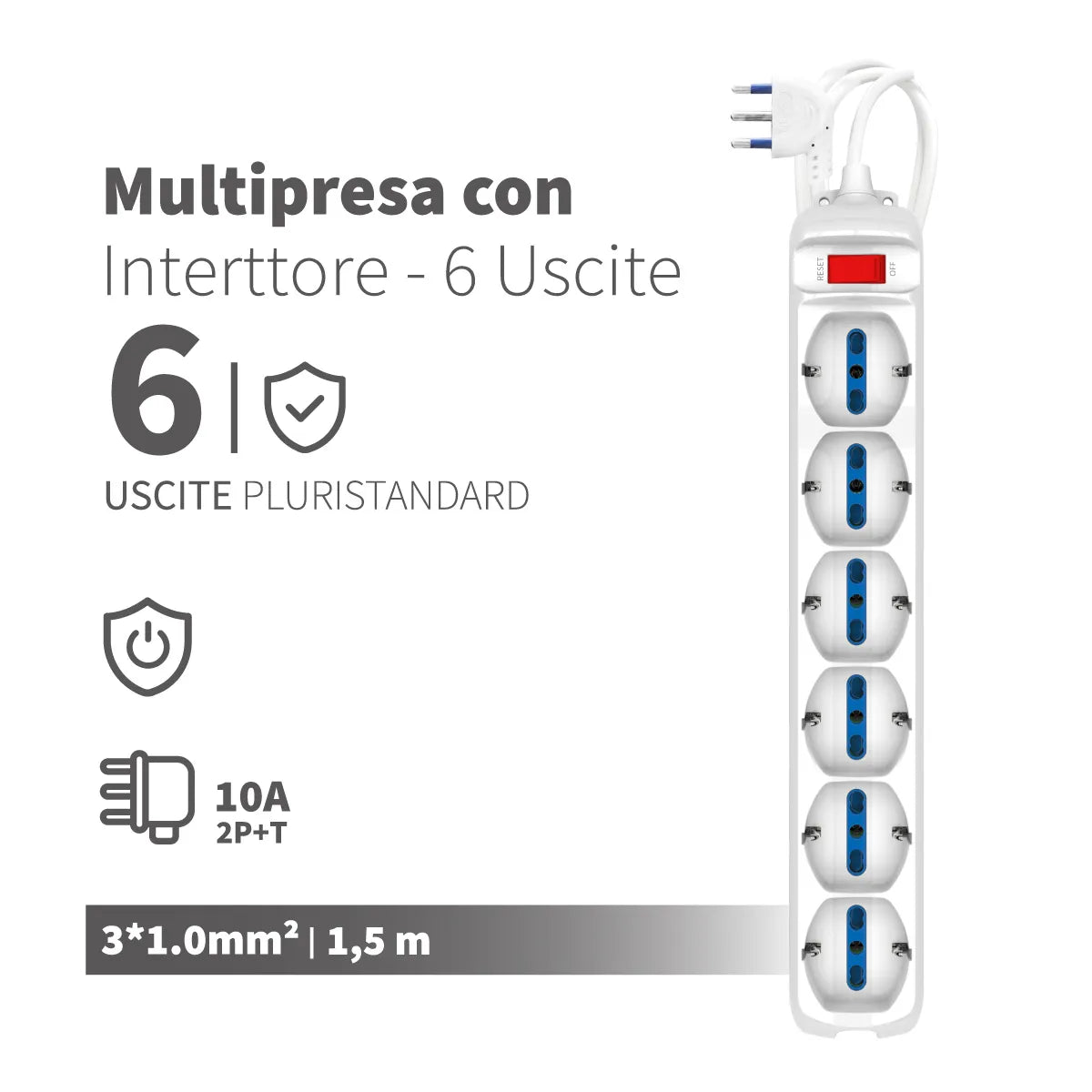Enerwei Multipresa Pluristandard con Interruttore | 3, 4, 5, 6 Uscite