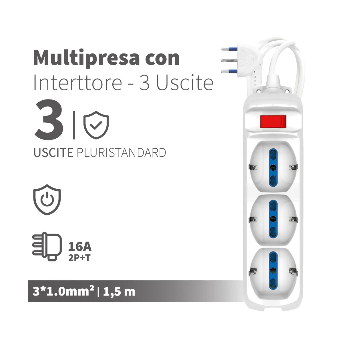 Enerwei Multipresa Pluristandard con Interruttore | 3, 4, 5, 6 Uscite