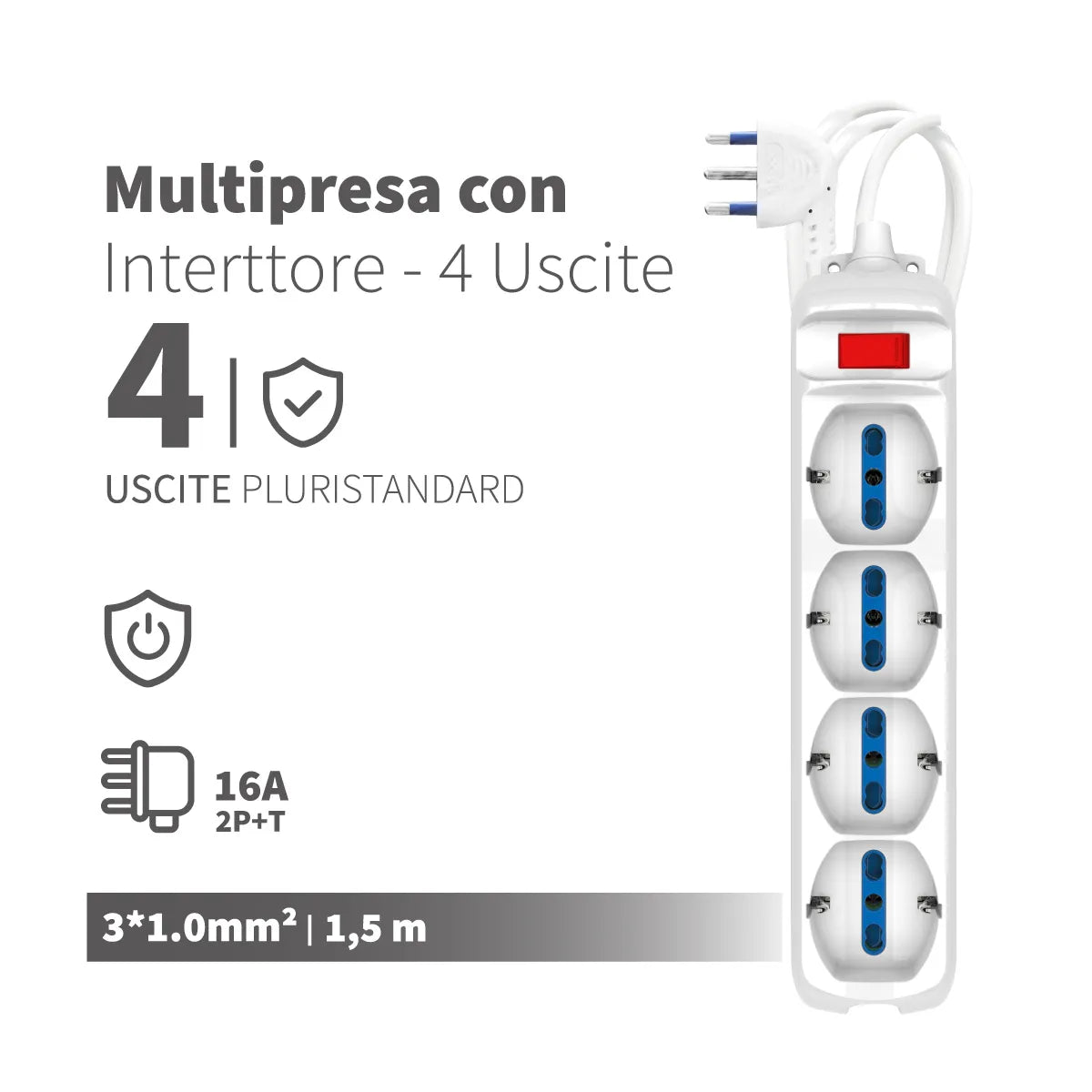 Enerwei Multipresa Pluristandard con Interruttore | 3, 4, 5, 6 Uscite