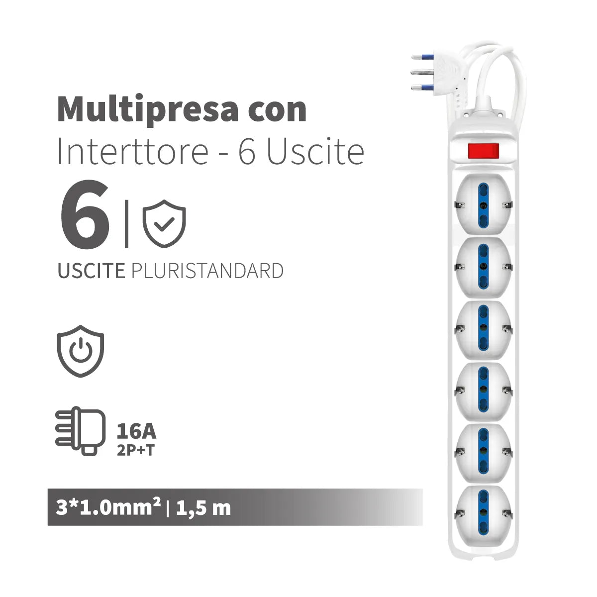 Enerwei Multipresa Pluristandard con Interruttore | 3, 4, 5, 6 Uscite