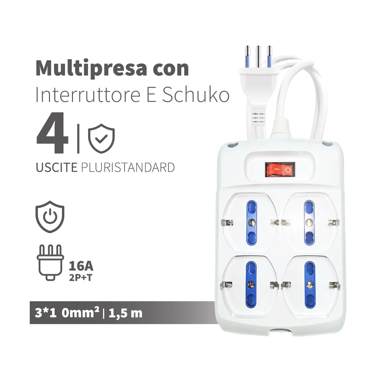 Enerwei Multipresa con Interruttore e Spina Schuko | 4 o 6 Uscite