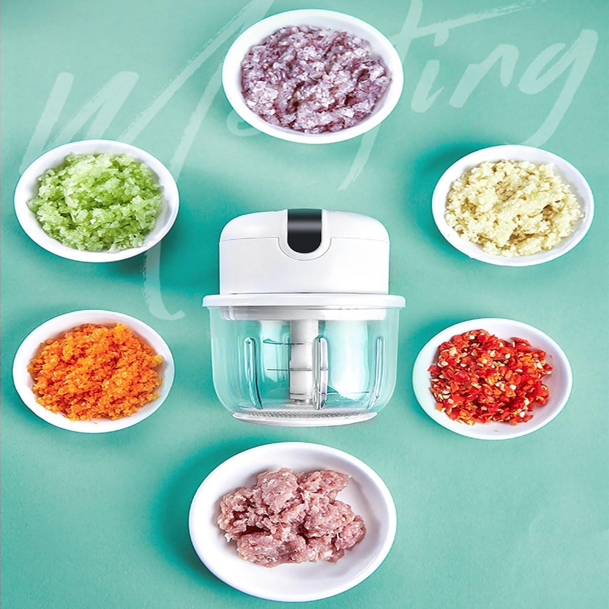 Tekone Mini Tritatutto Elettrico Ricaricabile – 250ml, Doppia Lama, Batteria 1200mAh, 23W