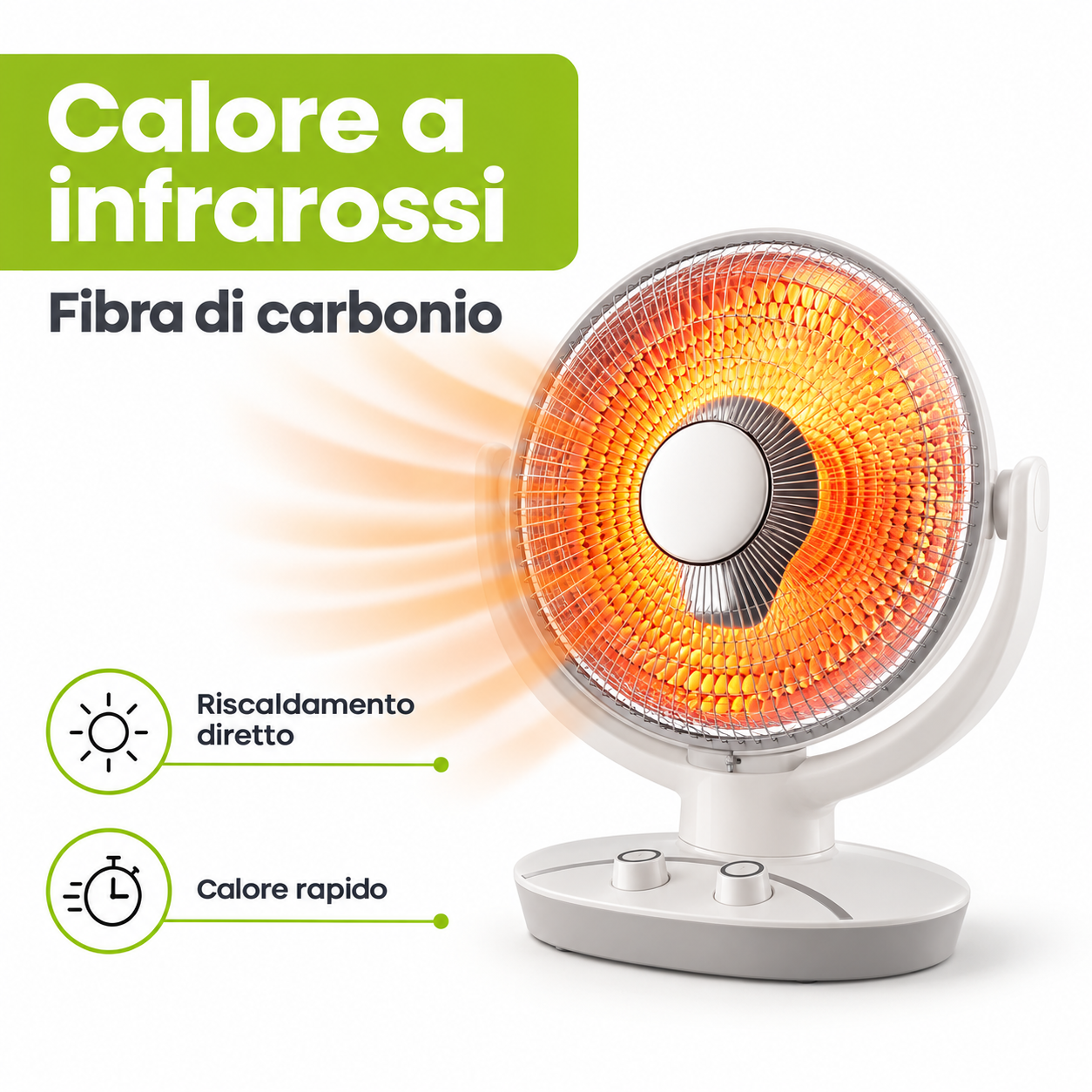 TekOne Stufa a Infrarossi in Fibra di Carbonio 1100W 2 Livelli