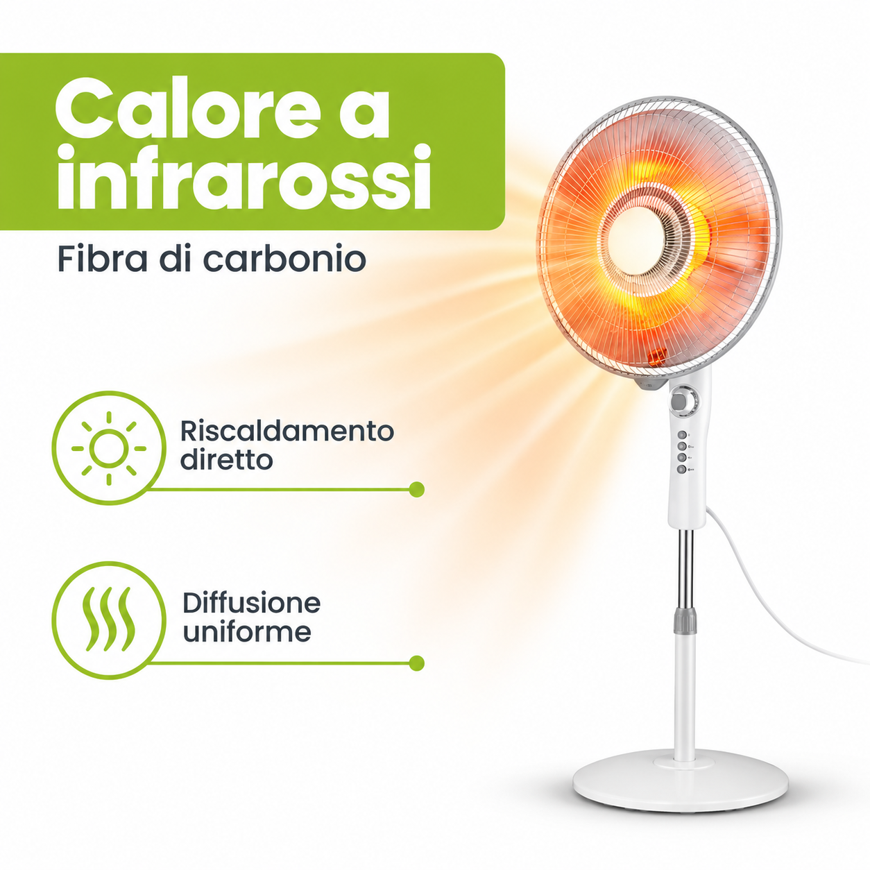 TekOne Stufa a Infrarossi in Fibra di Carbonio 1100W 2 Livelli