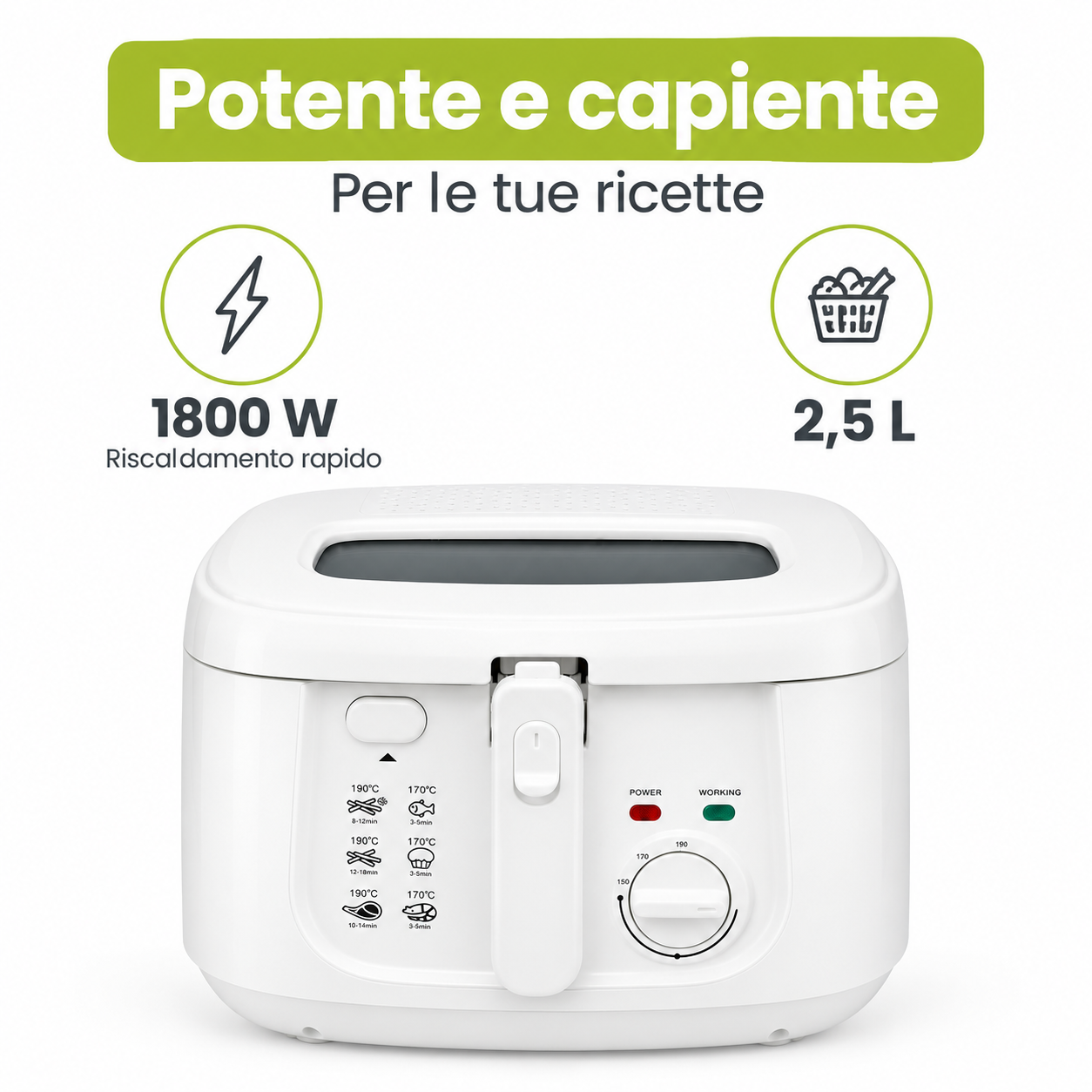TekOne Friggitrice elettrica 2,5L con termostato regolabile