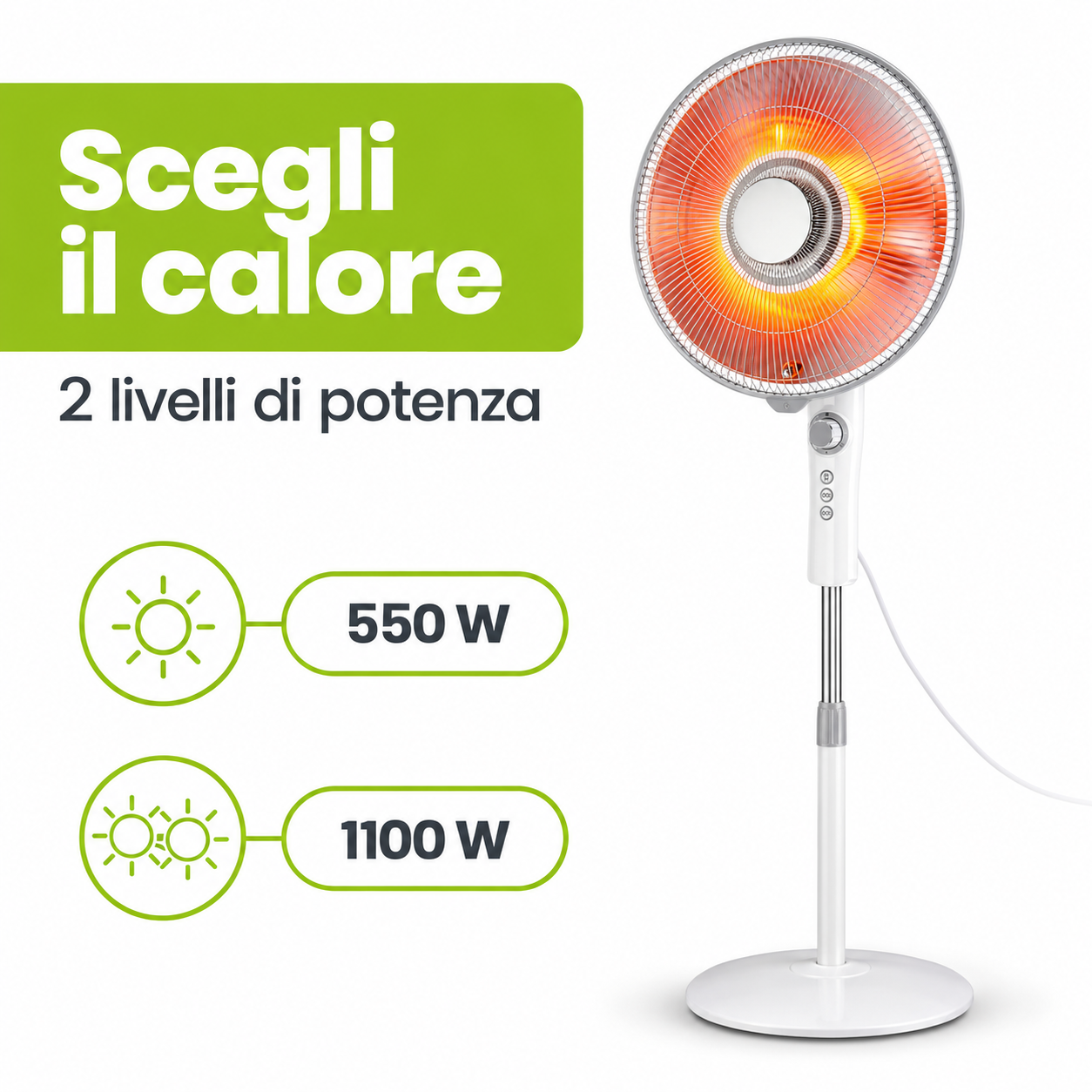 TekOne Stufa a Infrarossi in Fibra di Carbonio 1100W 2 Livelli