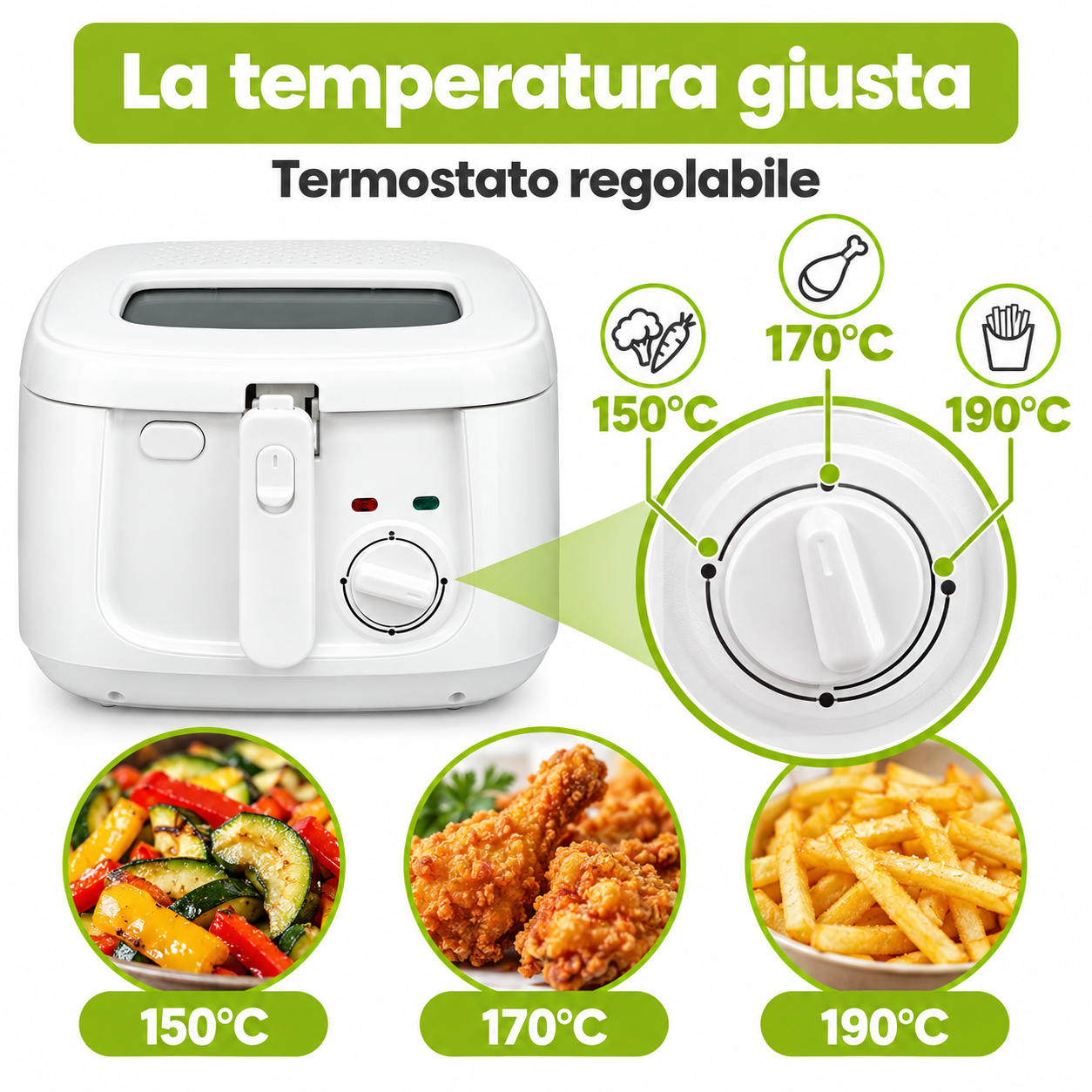 TekOne Friggitrice elettrica 2,5L con termostato regolabile