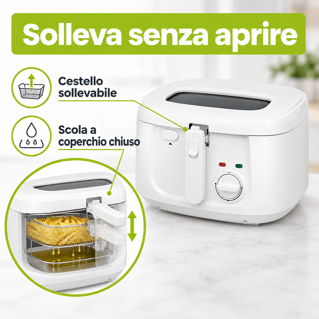 TekOne Friggitrice elettrica 2,5L con termostato regolabile