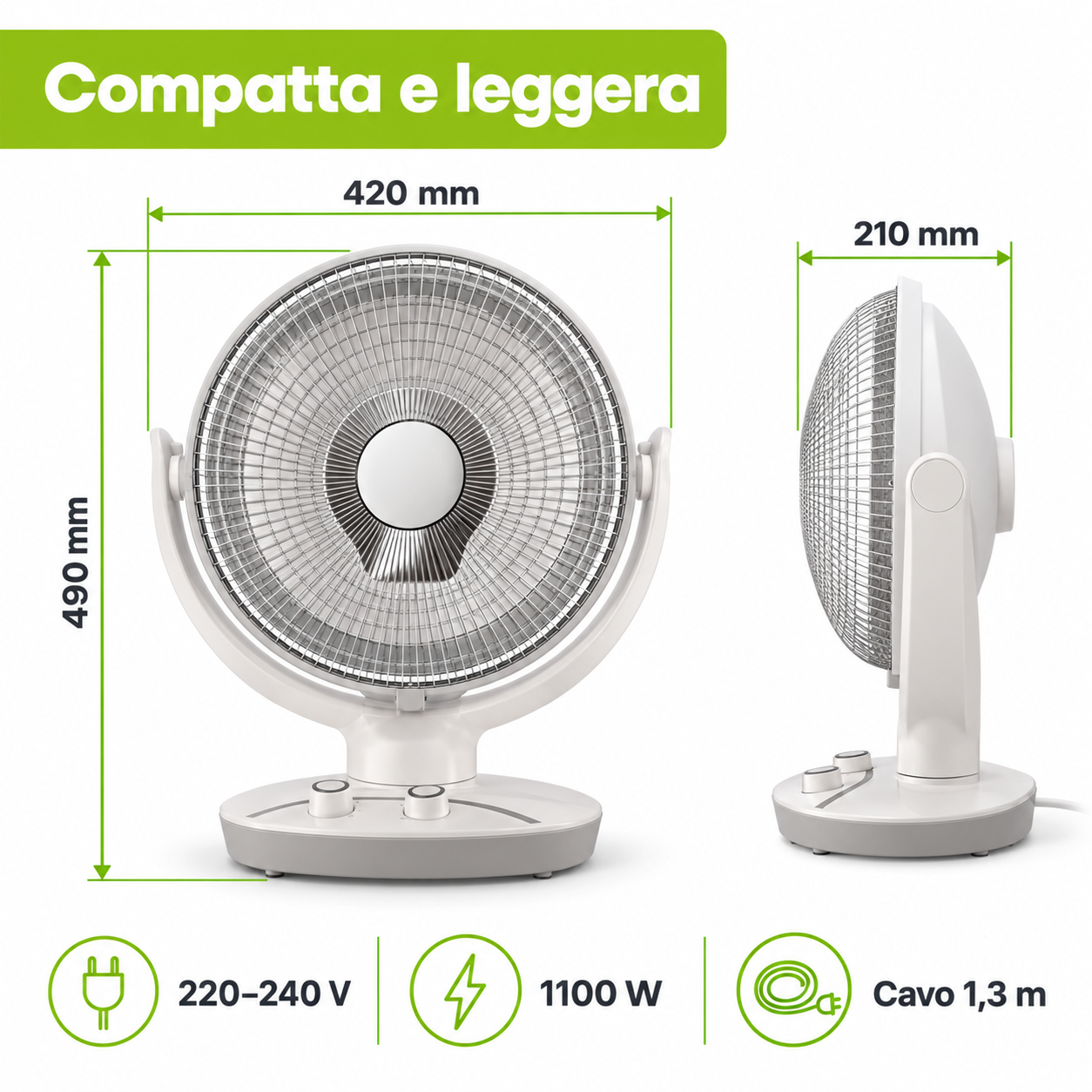 TekOne Stufa a Infrarossi in Fibra di Carbonio 1100W 2 Livelli