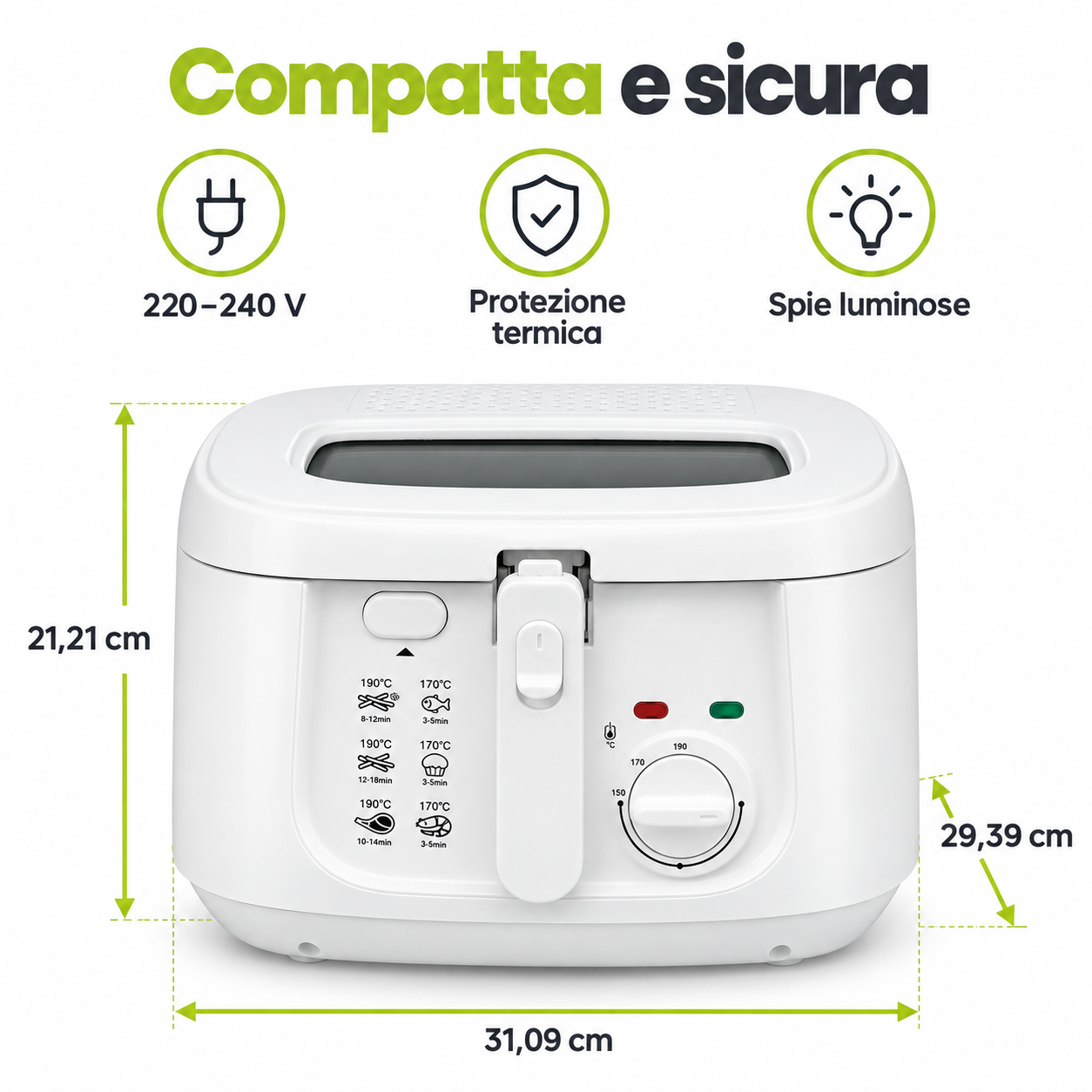 TekOne Friggitrice elettrica 2,5L con termostato regolabile