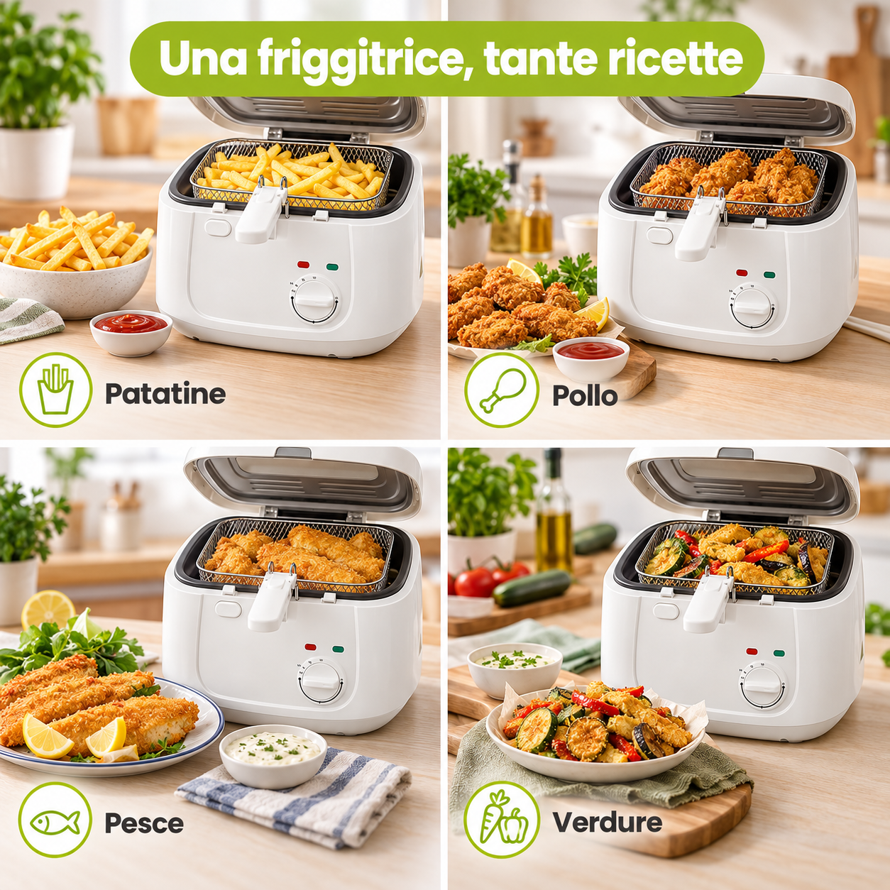 TekOne Friggitrice elettrica 2,5L con termostato regolabile