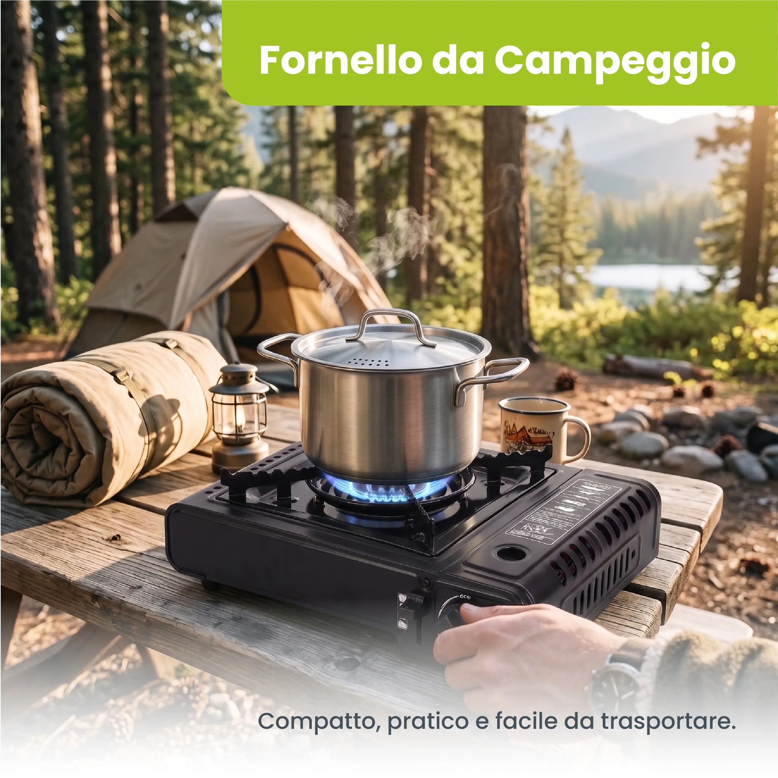 Tekone Fornello a Gas Portatile da Campeggio 2,1 kW con Accensione Piezo
