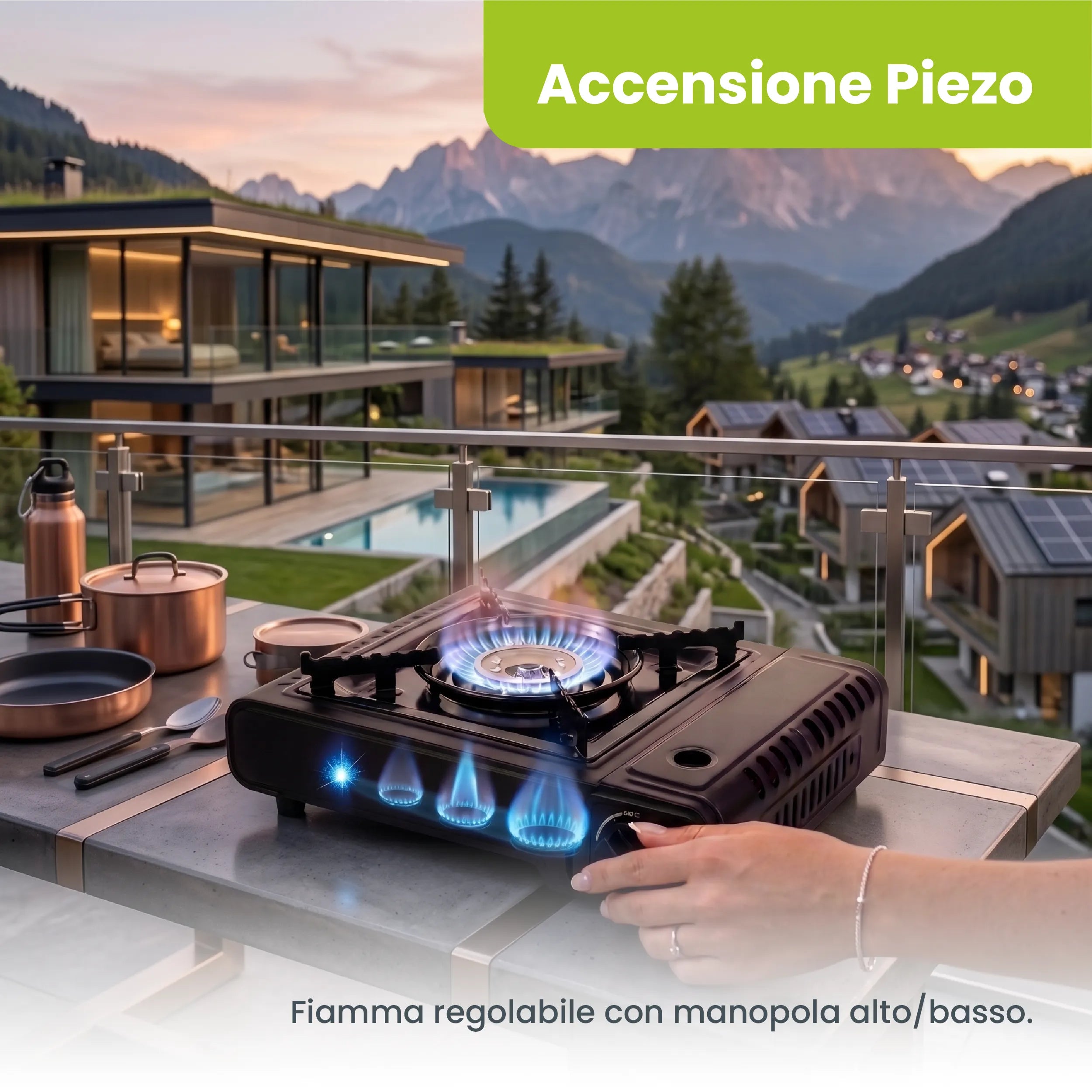 Tekone Fornello a Gas Portatile da Campeggio 2,1 kW con Accensione Piezo
