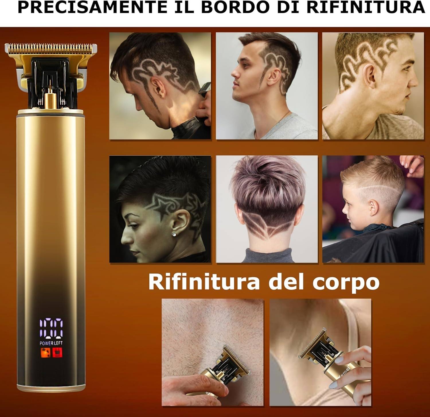 Tagliacapelli Ricaricabile TekOne – Design Gold, 150 Min Autonomia, Ricarica USB