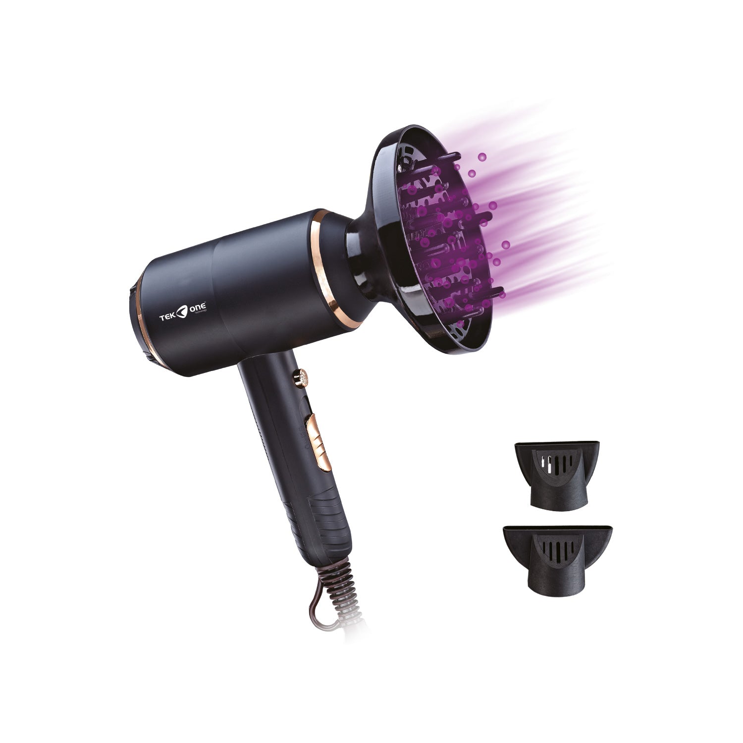 TekOne Asciugacapelli Professionale 3 in 1 con Diffusore e Beccucci - 1400W