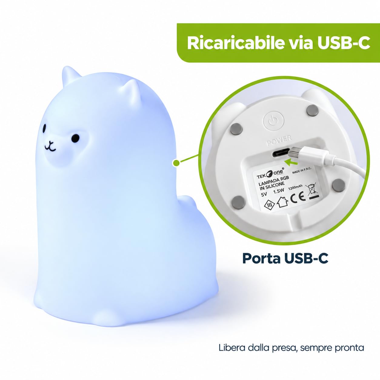 Lampada Notturna LED RGB  in Silicone, Ricaricabile USB