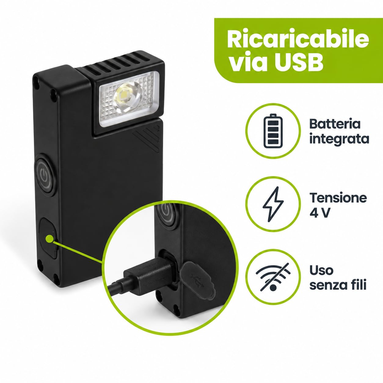 Luce da Lavoro LED Ricaricabile 2W 150 lm, 5 Modalità, Orientabile 180°