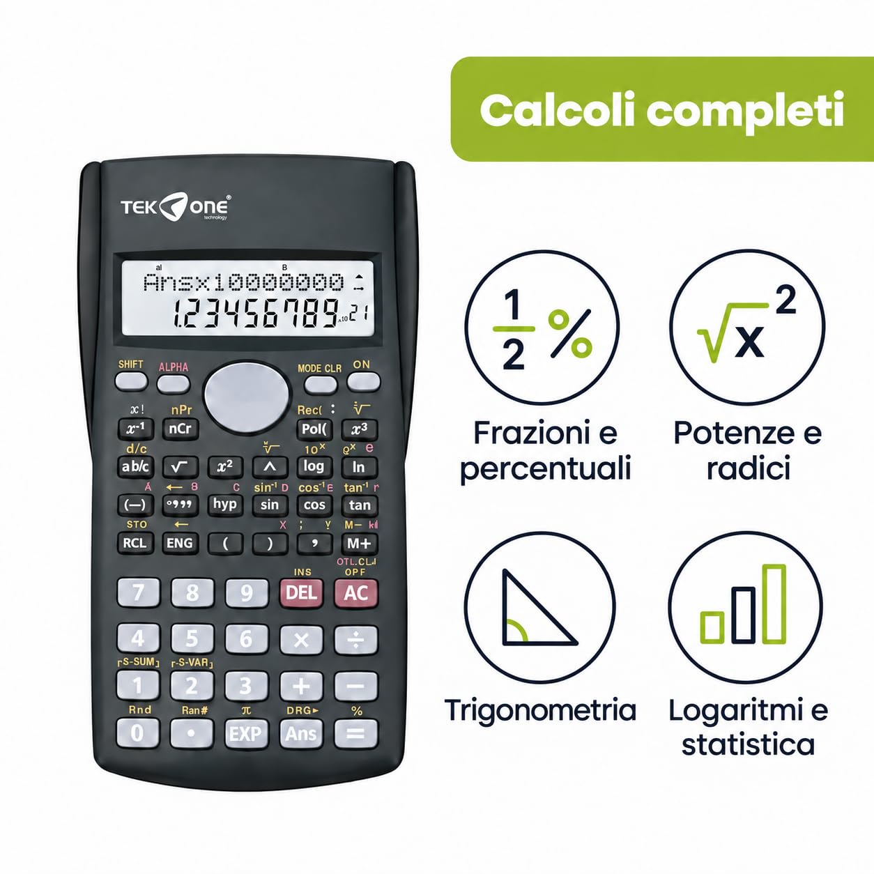 Calcolatrice Scientifica 240 Funzioni, Display LCD 2 Righe, Custodia Rigida