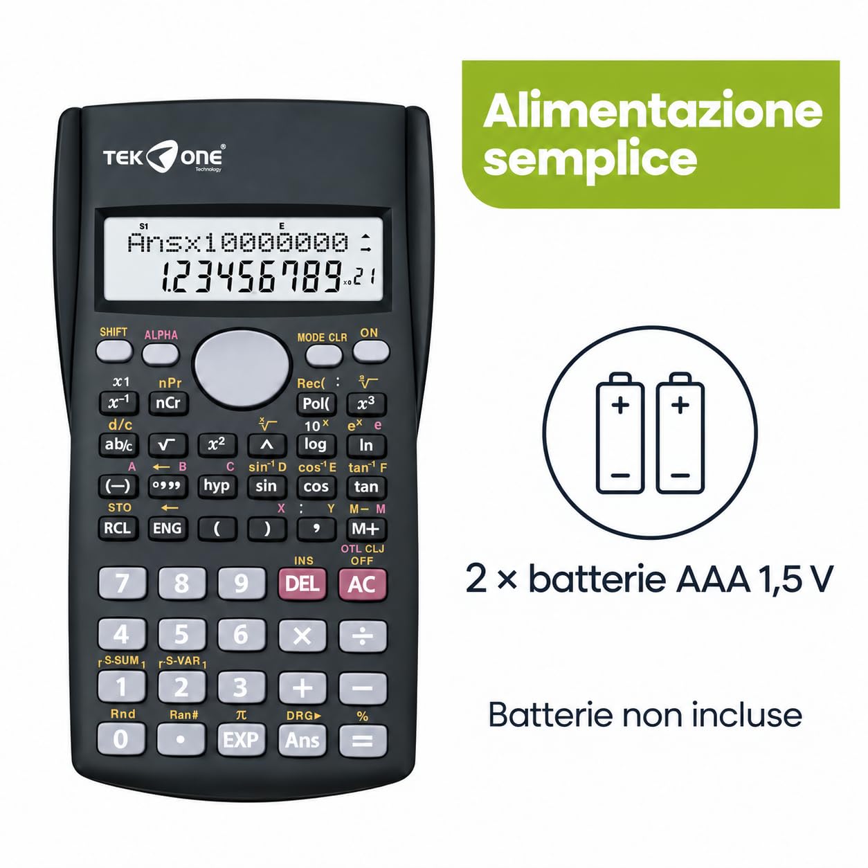 Calcolatrice Scientifica 240 Funzioni, Display LCD 2 Righe, Custodia Rigida