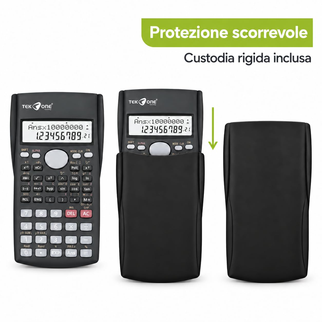 Calcolatrice Scientifica 240 Funzioni, Display LCD 2 Righe, Custodia Rigida