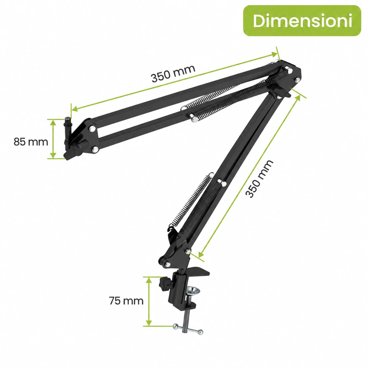 Braccio per Microfono Snodato da Tavolo, Portata 2 kg, Morsetto, 90 cm