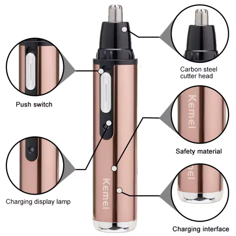 TekOne Rifinitore 3 in 1 per Barba, Naso e Orecchie - Lame in Acciaio e Batteria Ricaricabile