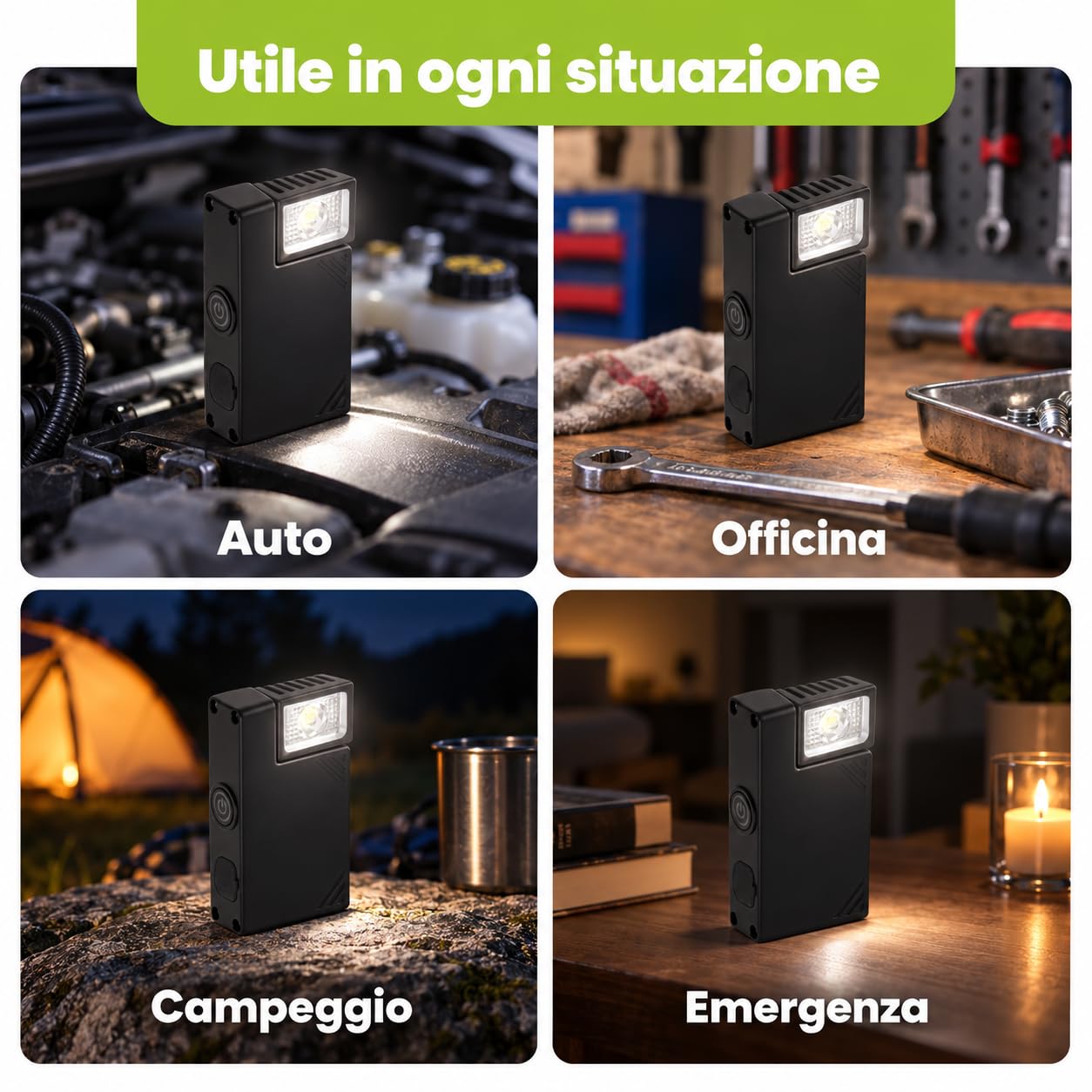 Luce da Lavoro LED Ricaricabile 2W 150 lm, 5 Modalità, Orientabile 180°