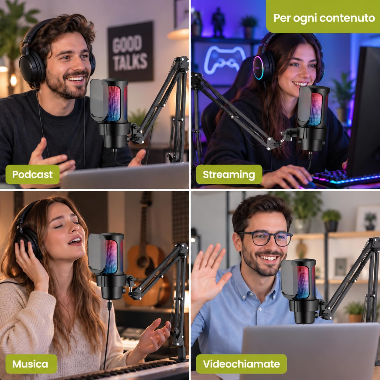 Microfono USB a Condensatore RGB 24 bit/48 kHz