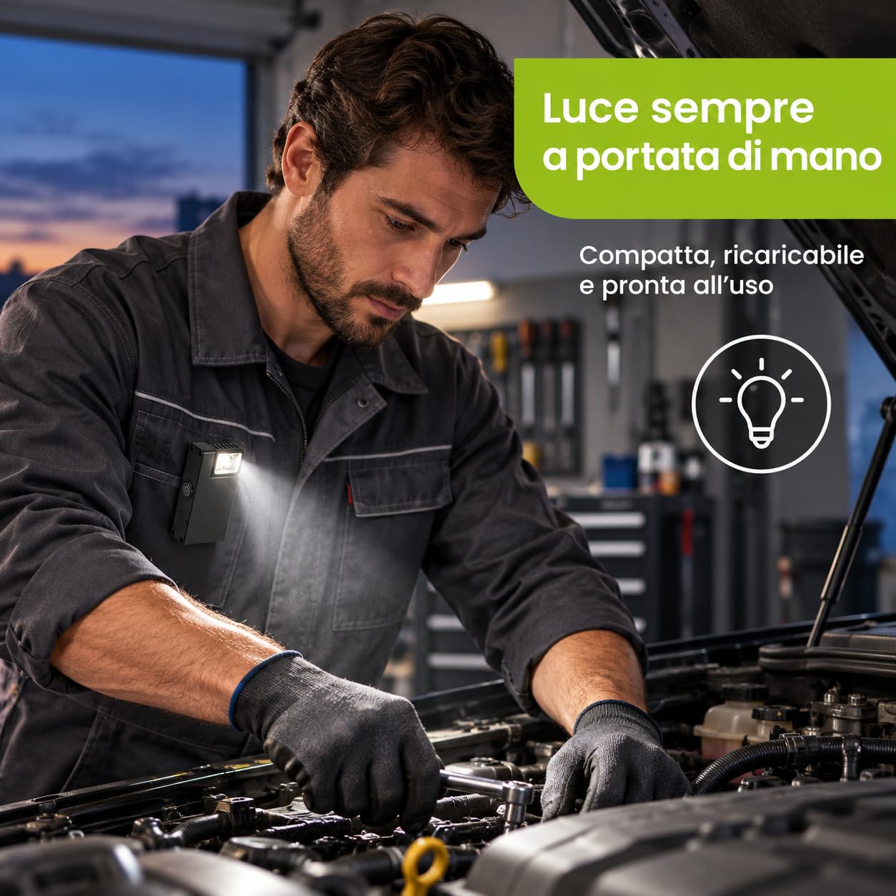 Luce da Lavoro LED Ricaricabile 2W 150 lm, 5 Modalità, Orientabile 180°