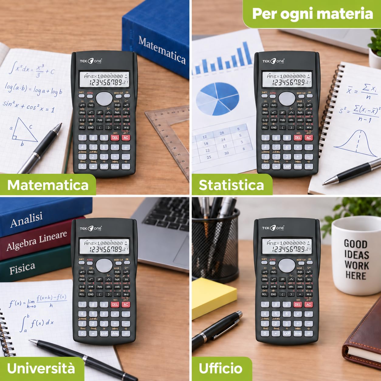 Calcolatrice Scientifica 240 Funzioni, Display LCD 2 Righe, Custodia Rigida
