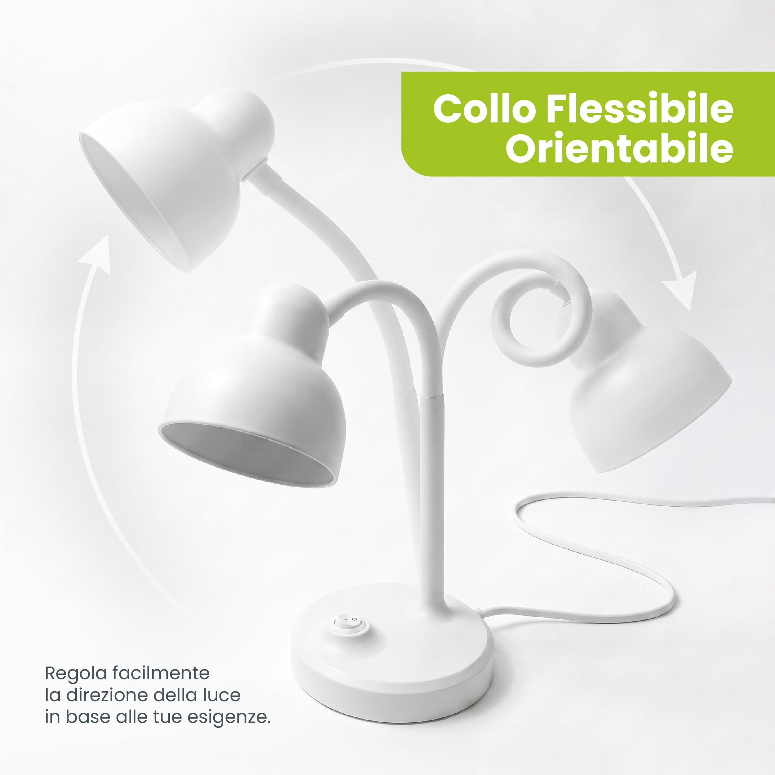Lampada da Tavolo E14 con Collo Flessibile e Interruttore