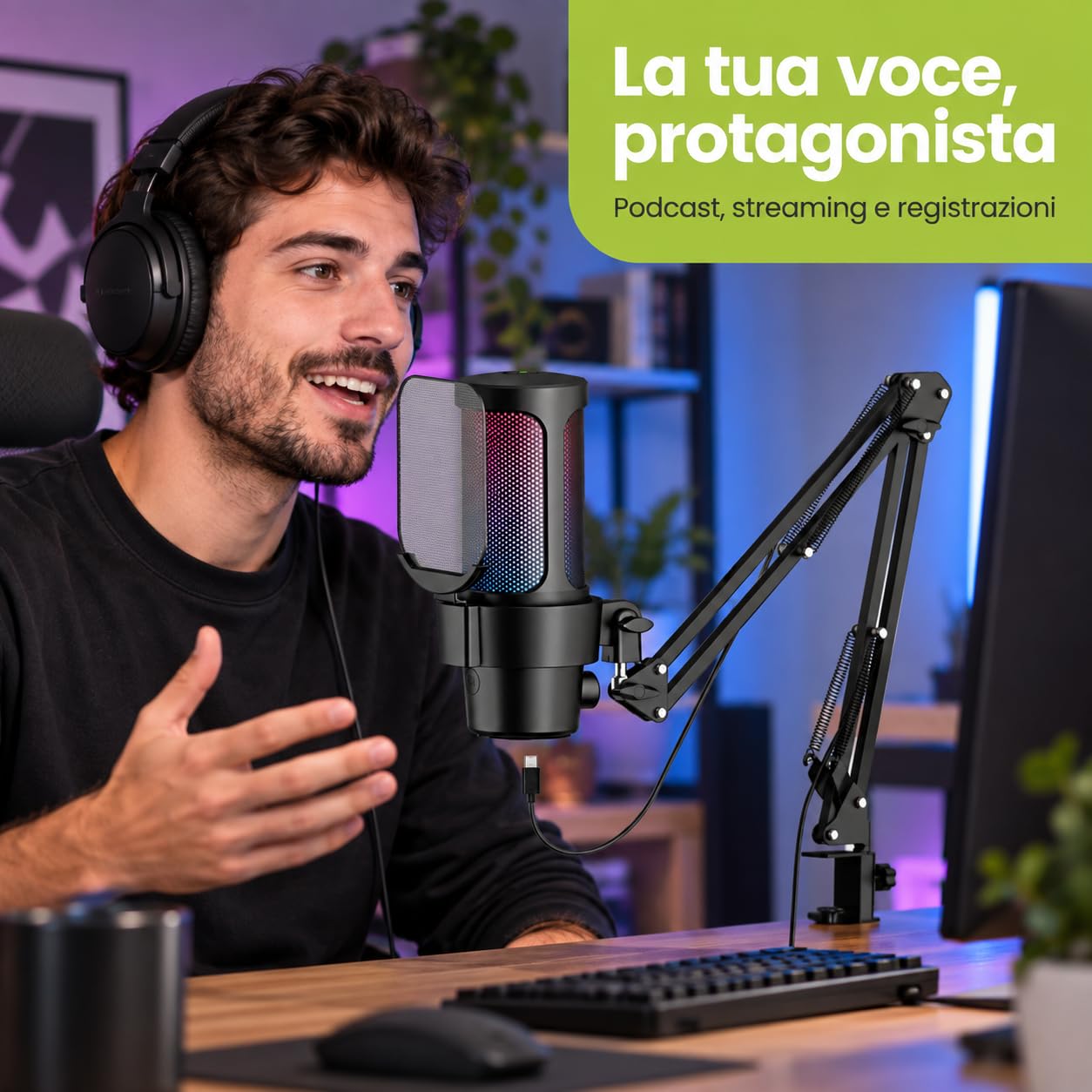 Microfono USB a Condensatore RGB 24 bit/48 kHz