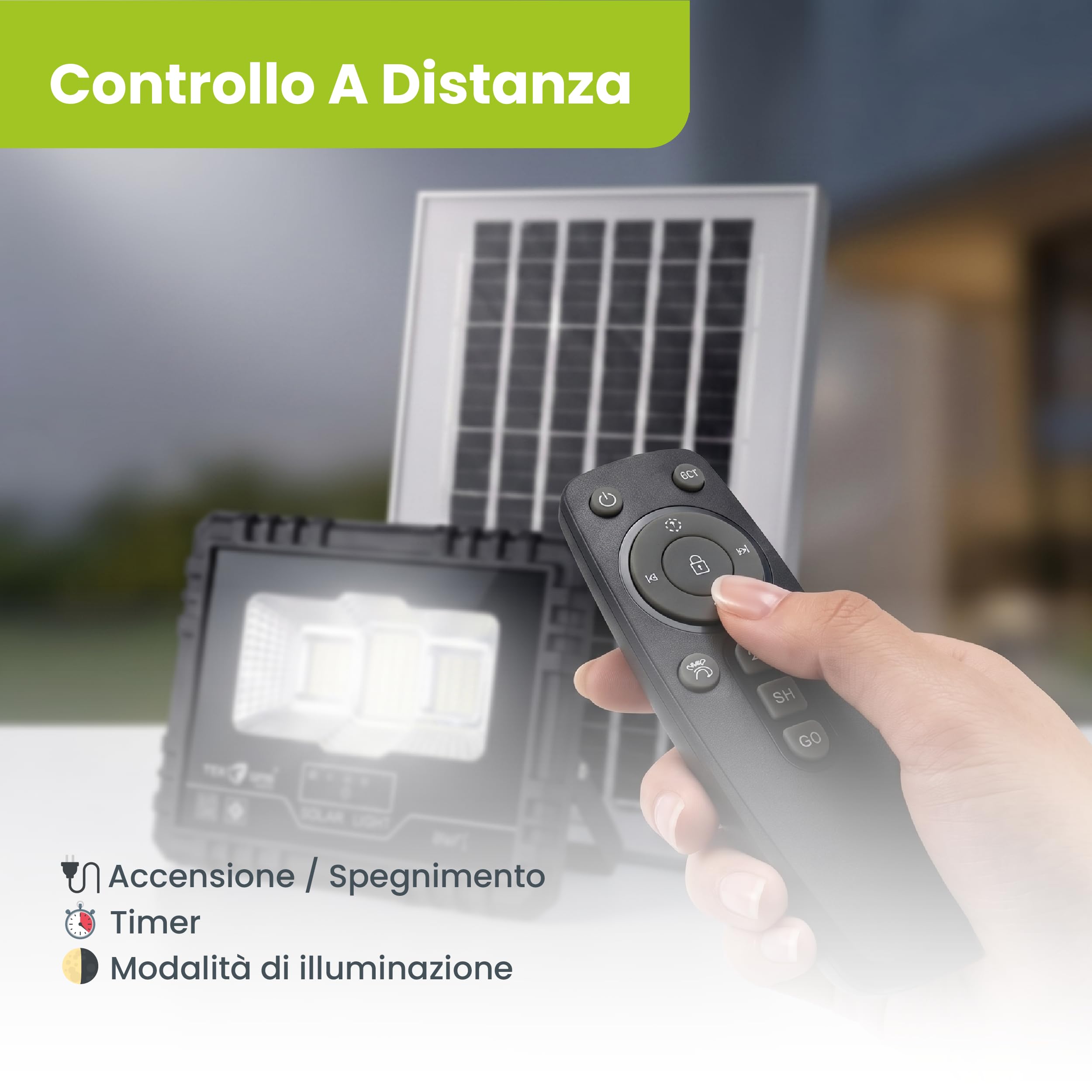 Faro LED Solare da Esterno 40W IP67 con Pannello Separato e Telecomando