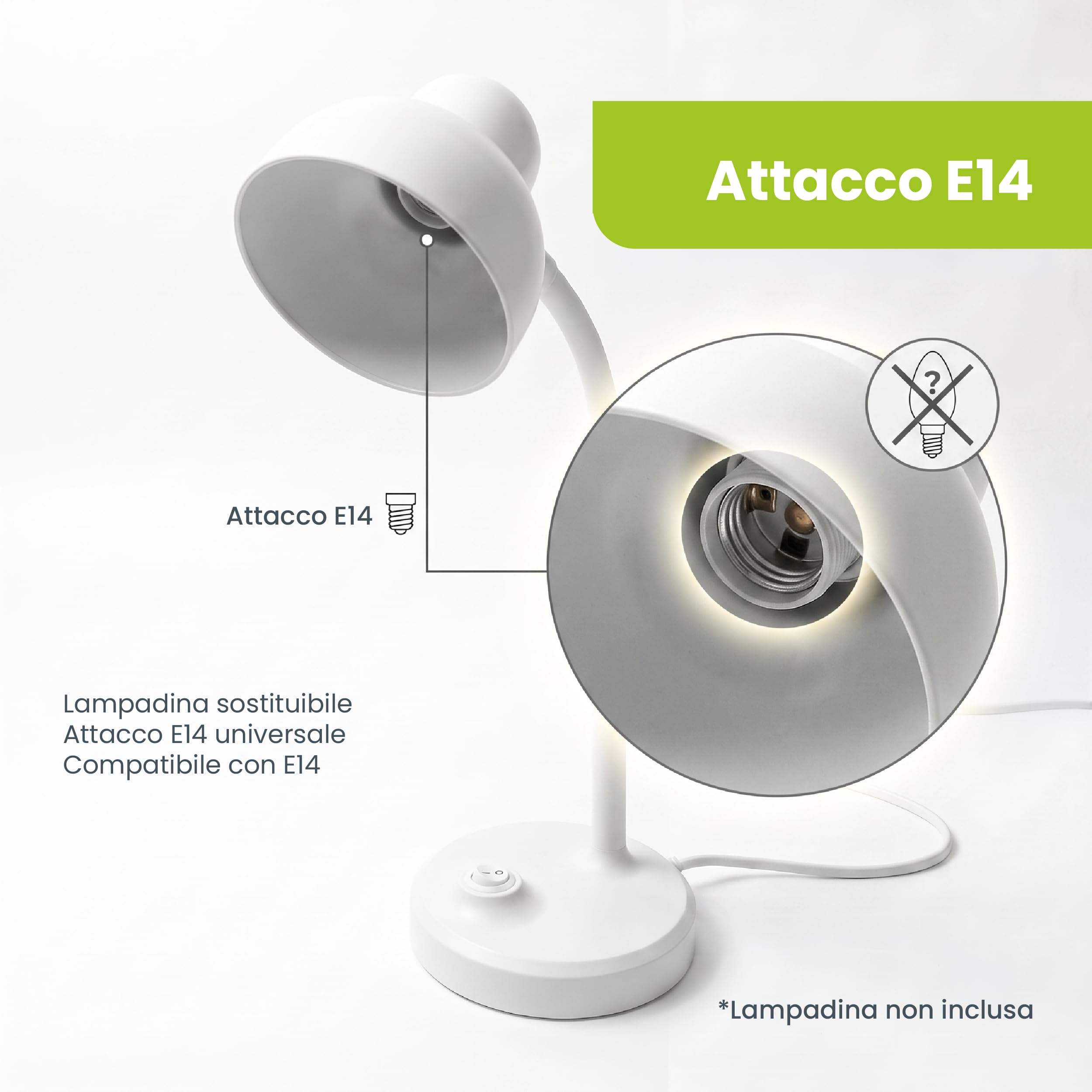Lampada da Tavolo E14 con Collo Flessibile e Interruttore