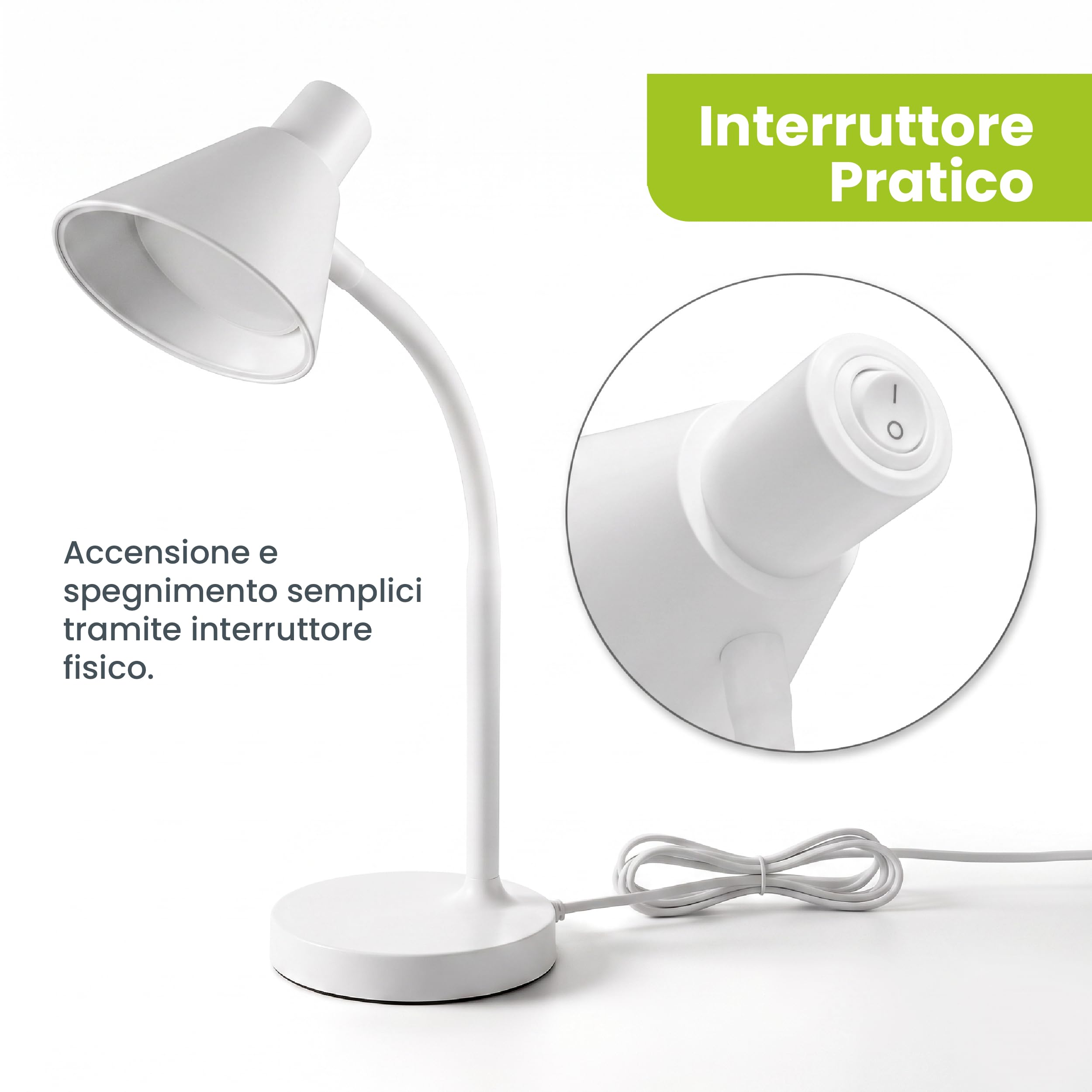 TekOne PL-0370 Lampada da Tavolo LED 4,5 W con Collo Flessibile