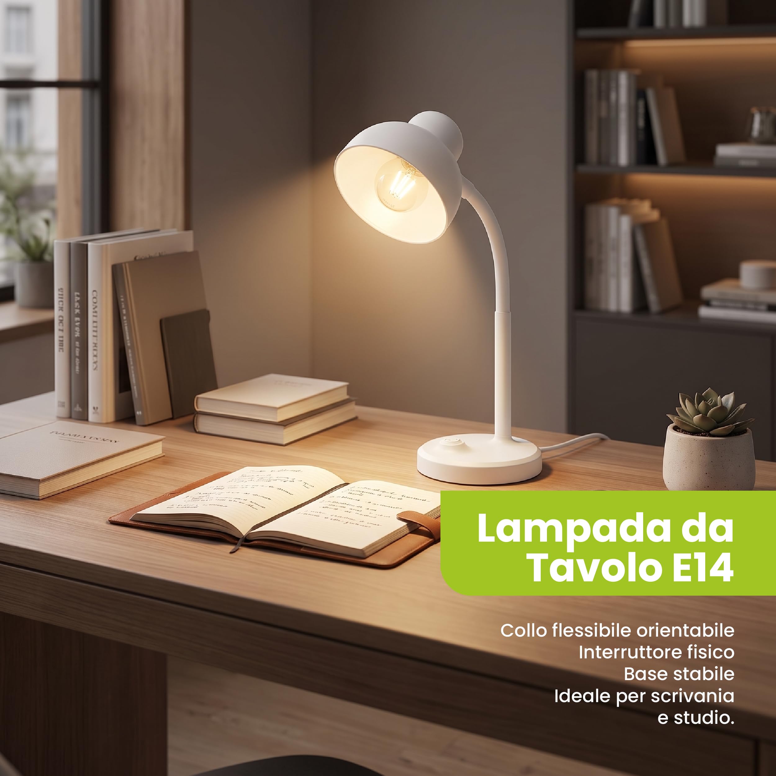 Lampada da Tavolo E14 con Collo Flessibile e Interruttore