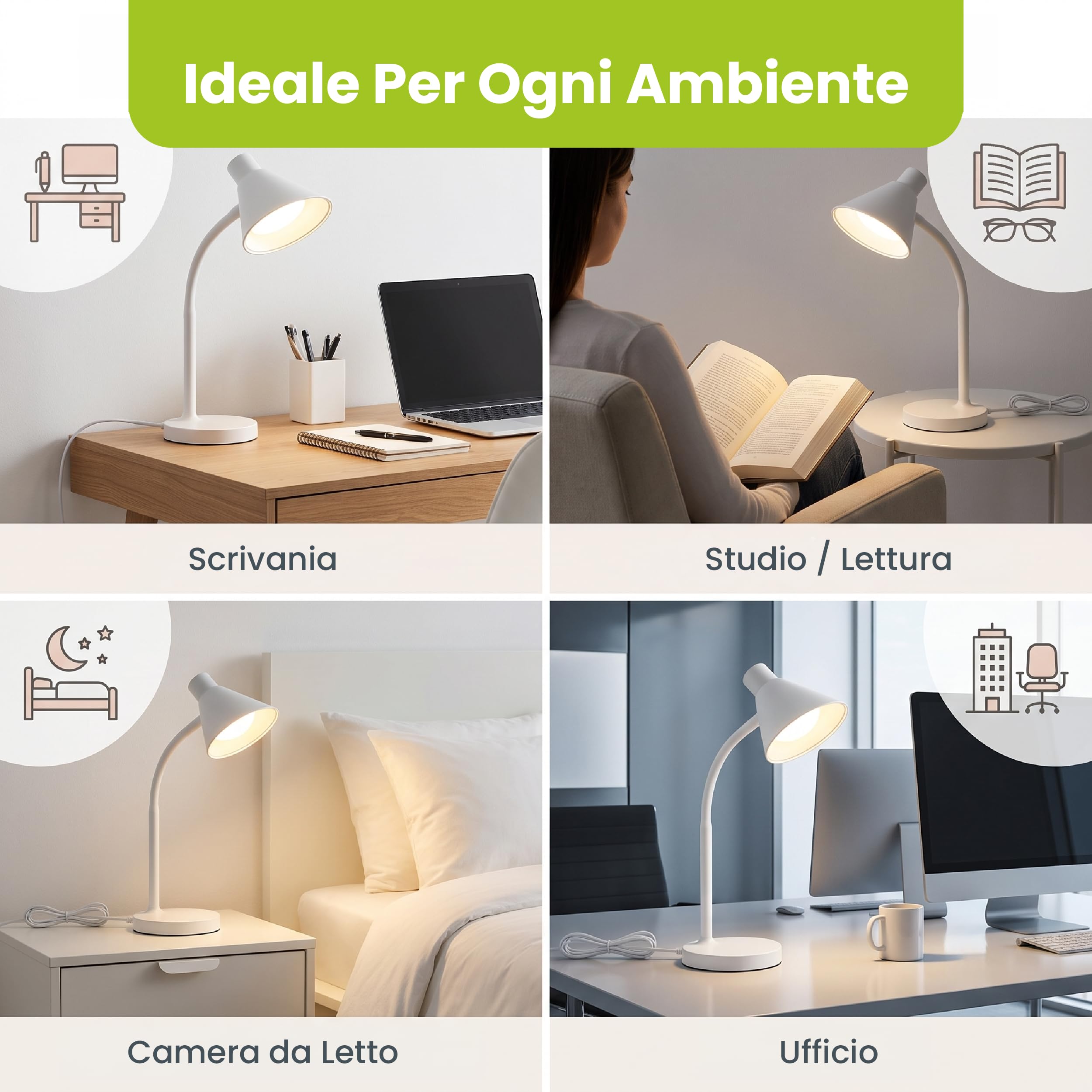 TekOne PL-0370 Lampada da Tavolo LED 4,5 W con Collo Flessibile