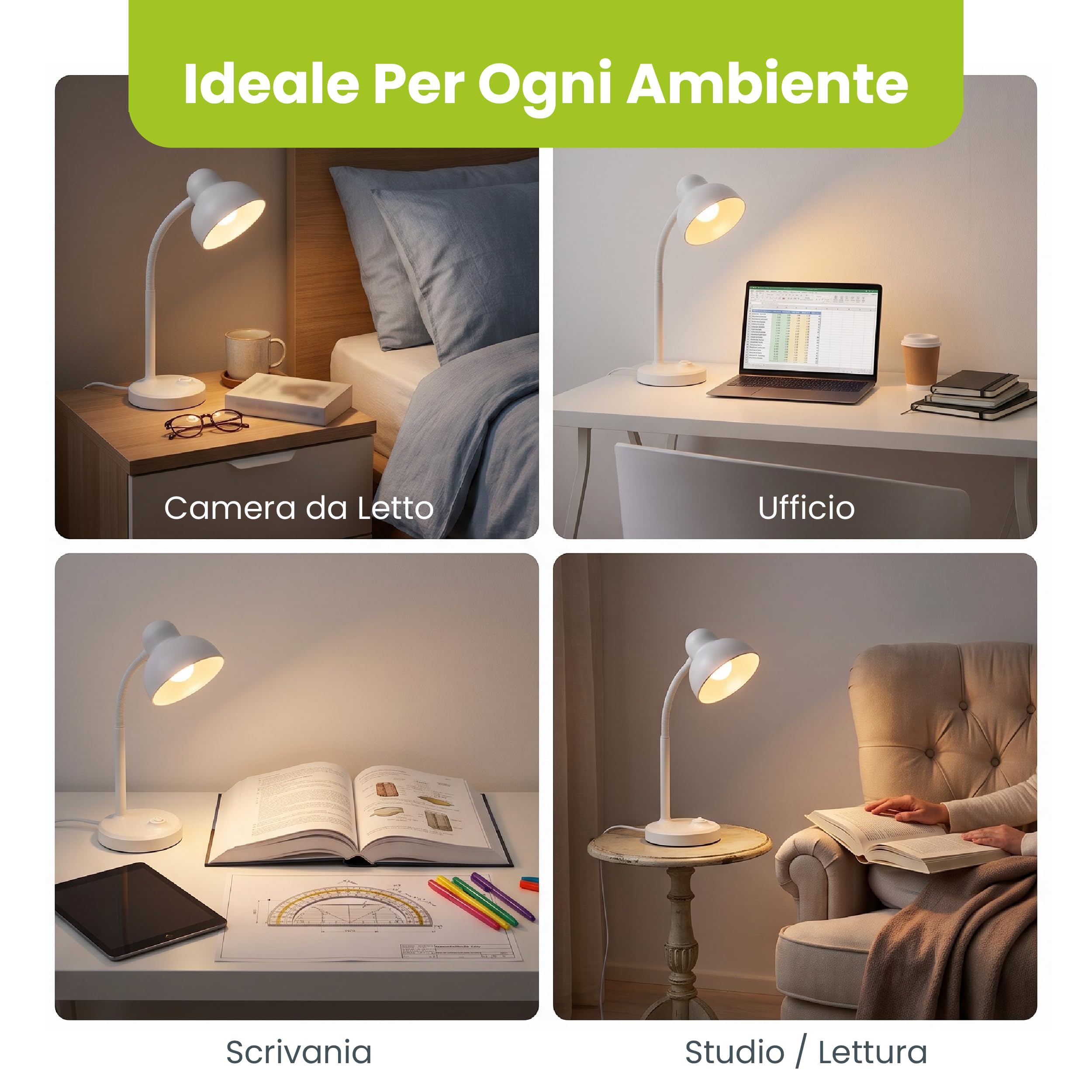 Lampada da Tavolo E14 con Collo Flessibile e Interruttore